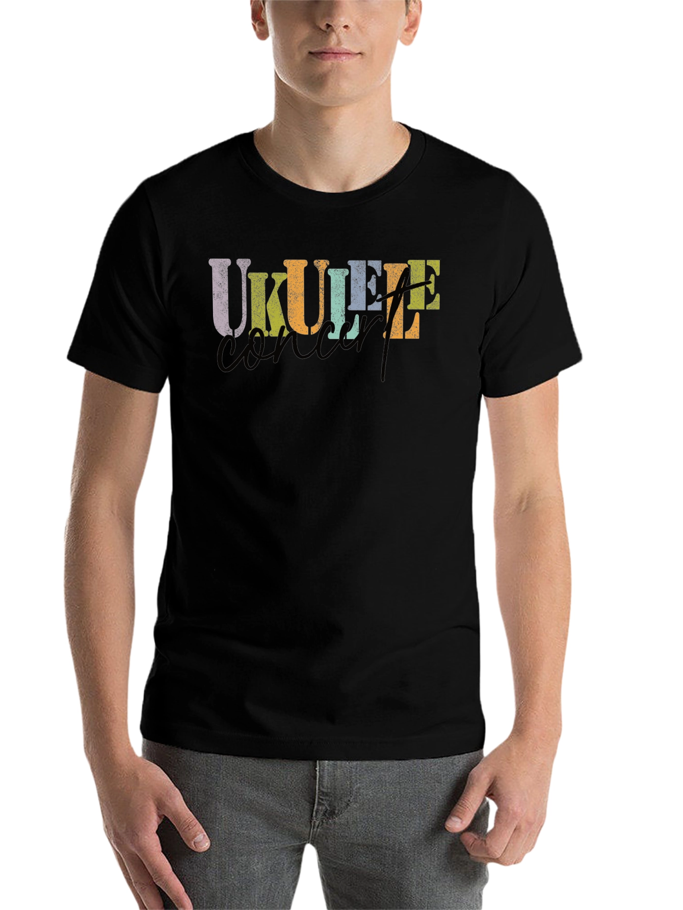 Black Ukulele Concert Black T-Shirt view 7
