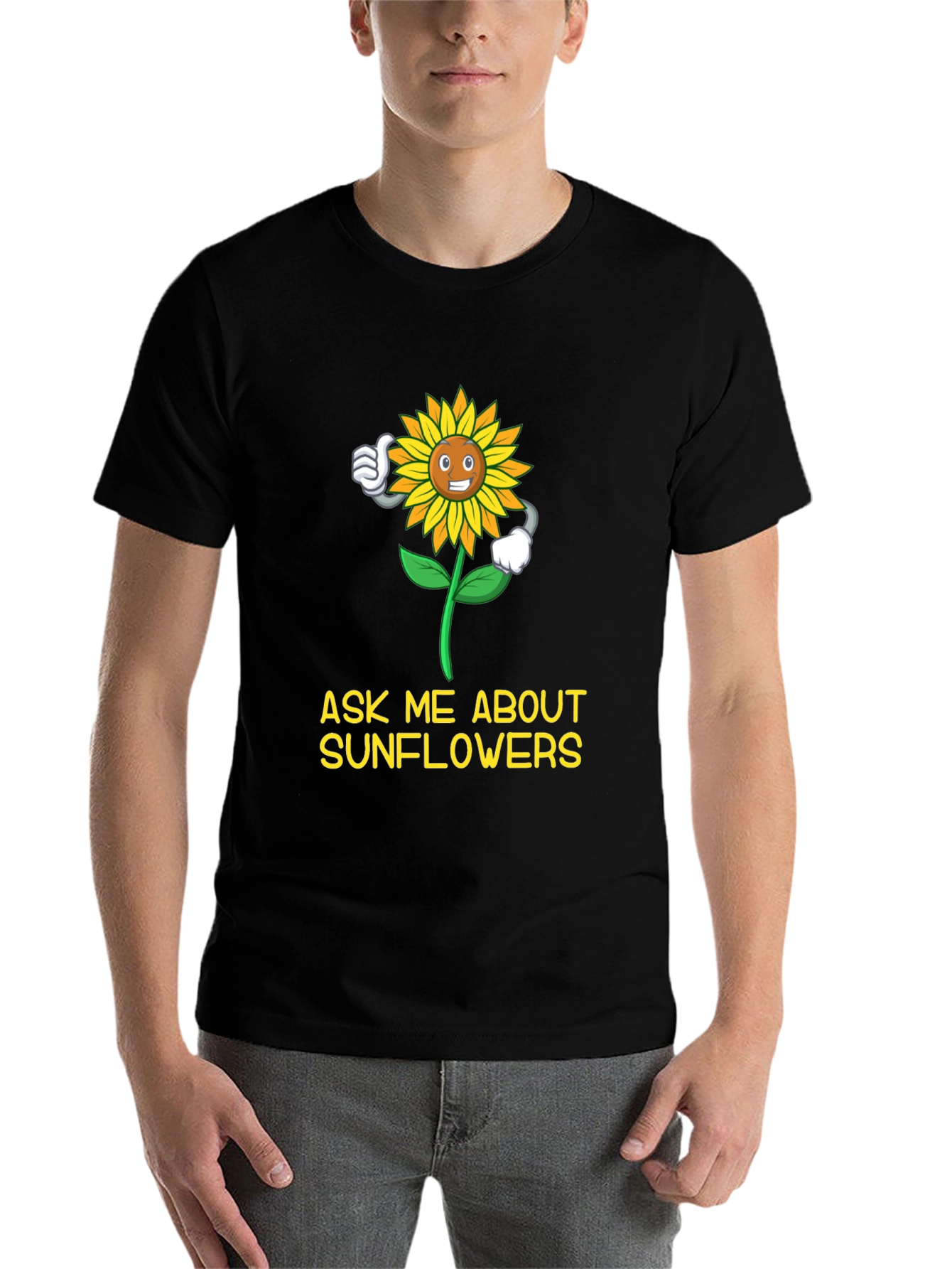 Black Ask Me About Sunflowers T-Shirt view 7