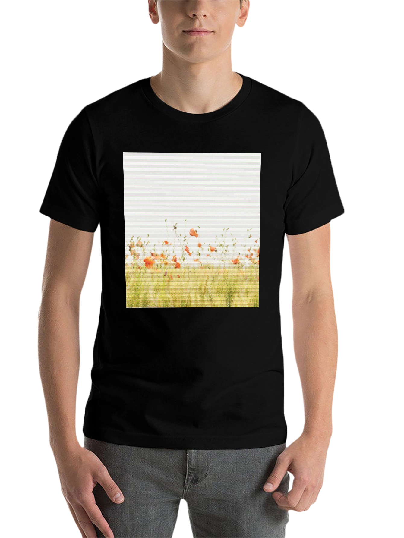 Black Floral Field Graphic Print Black T-Shirt view 7