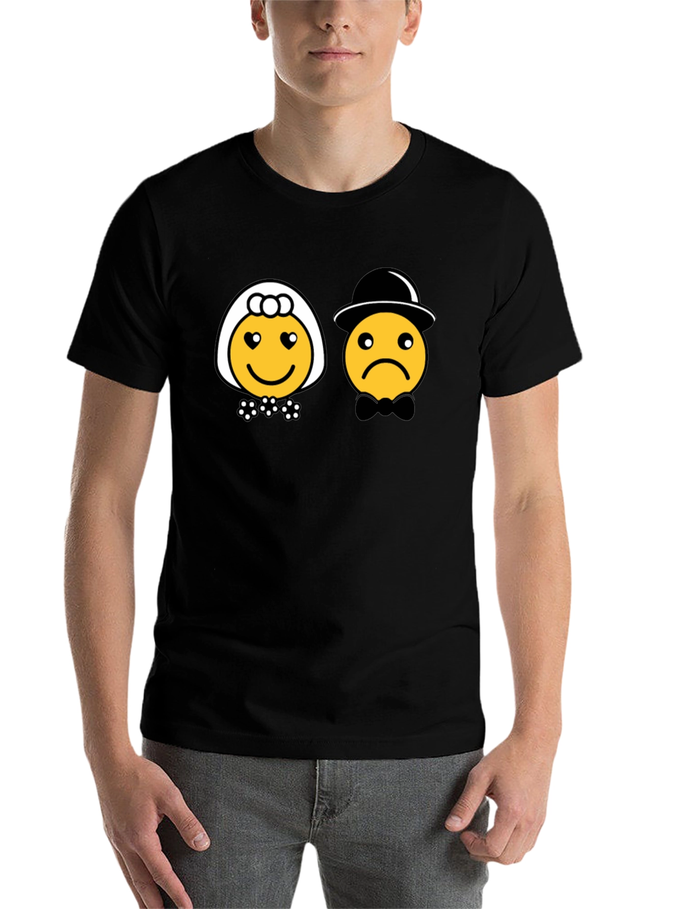 Black Bride & Groom Emoji Black T-Shirt - Funny Wedding Tee view 7