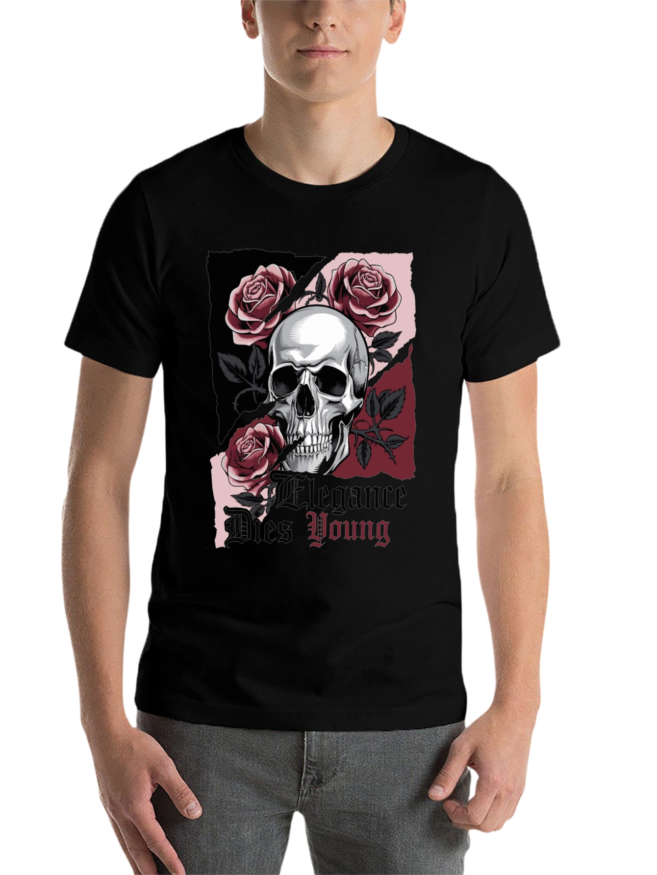 Black Skull & Roses Graphic Tee - Elegance Dies Young view 7