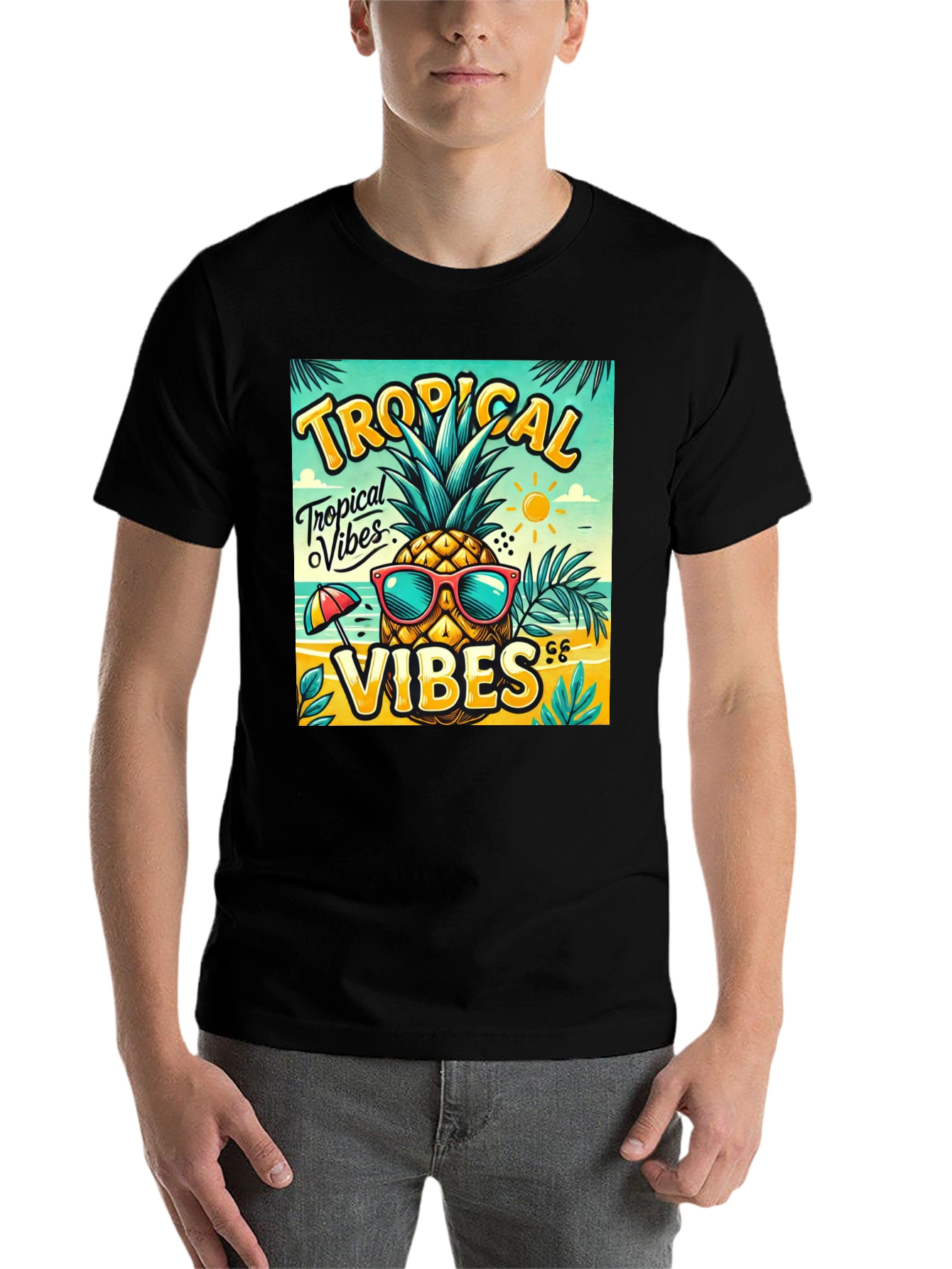 Black Tropical Vibes Pineapple T-Shirt view 7