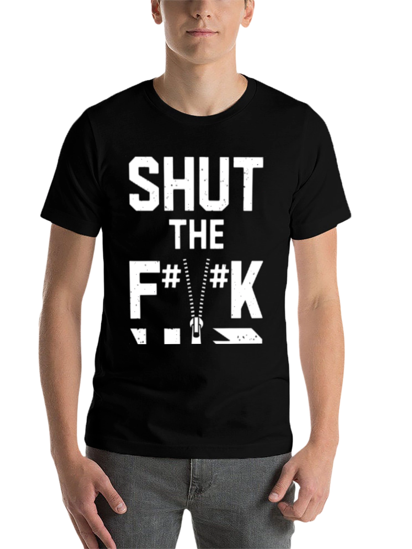 Black Shut The F**K Zipper Black T-Shirt view 7