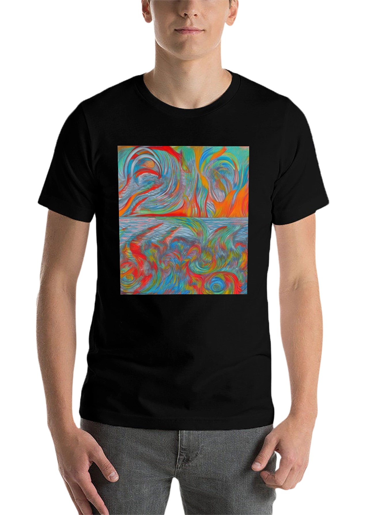 Black Abstract Swirl Art T-Shirt view 7