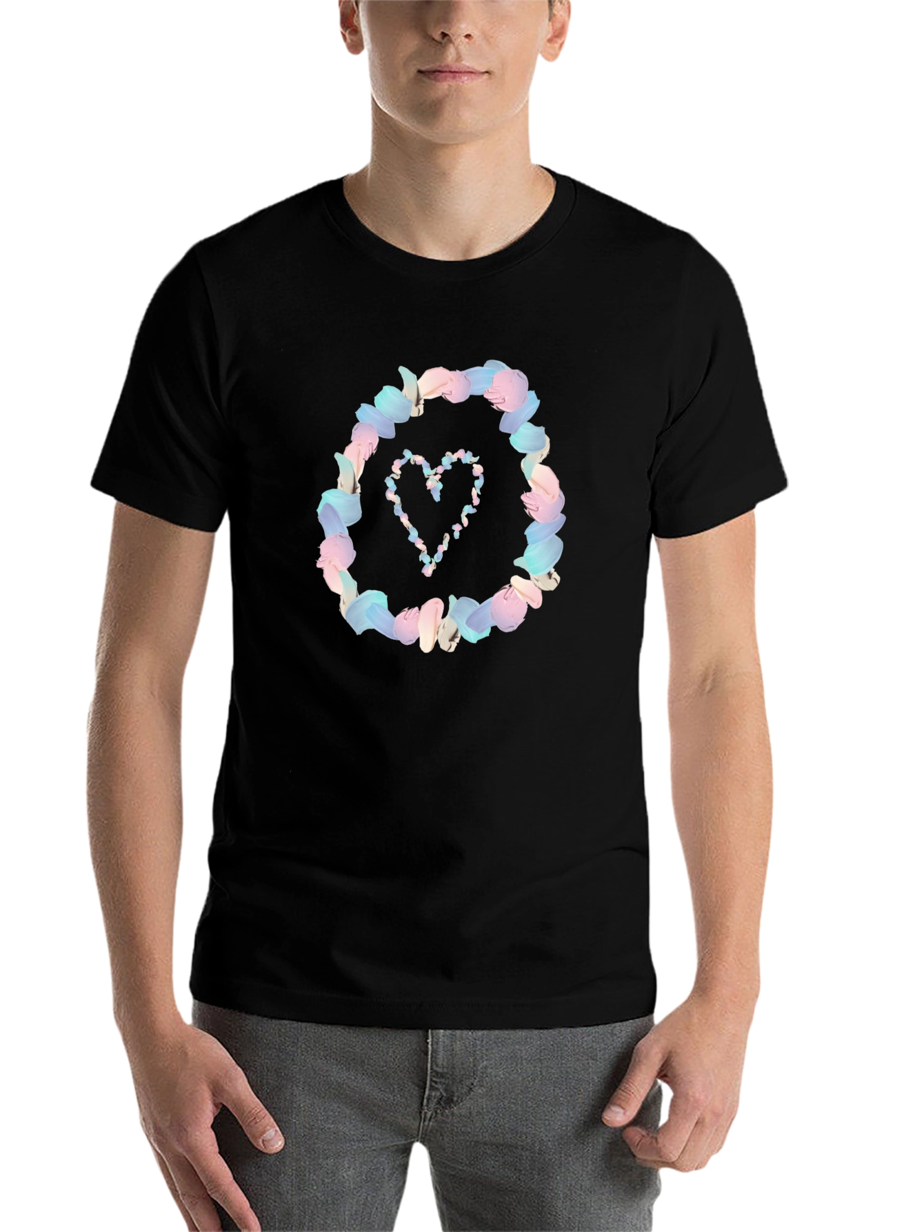 Black Floral Heart Graphic Black T-Shirt view 7
