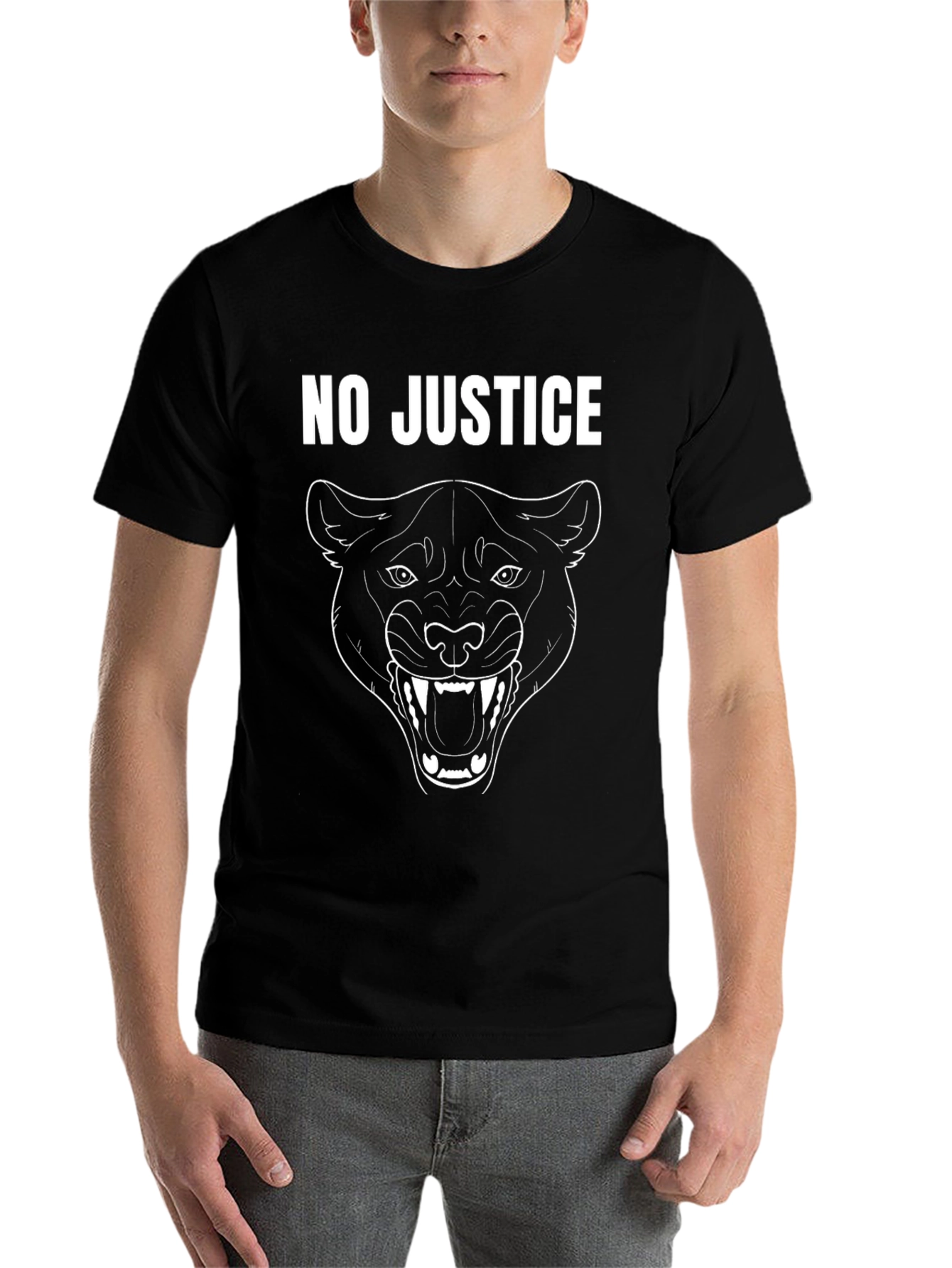 Black No Justice Panther Graphic T-Shirt view 7