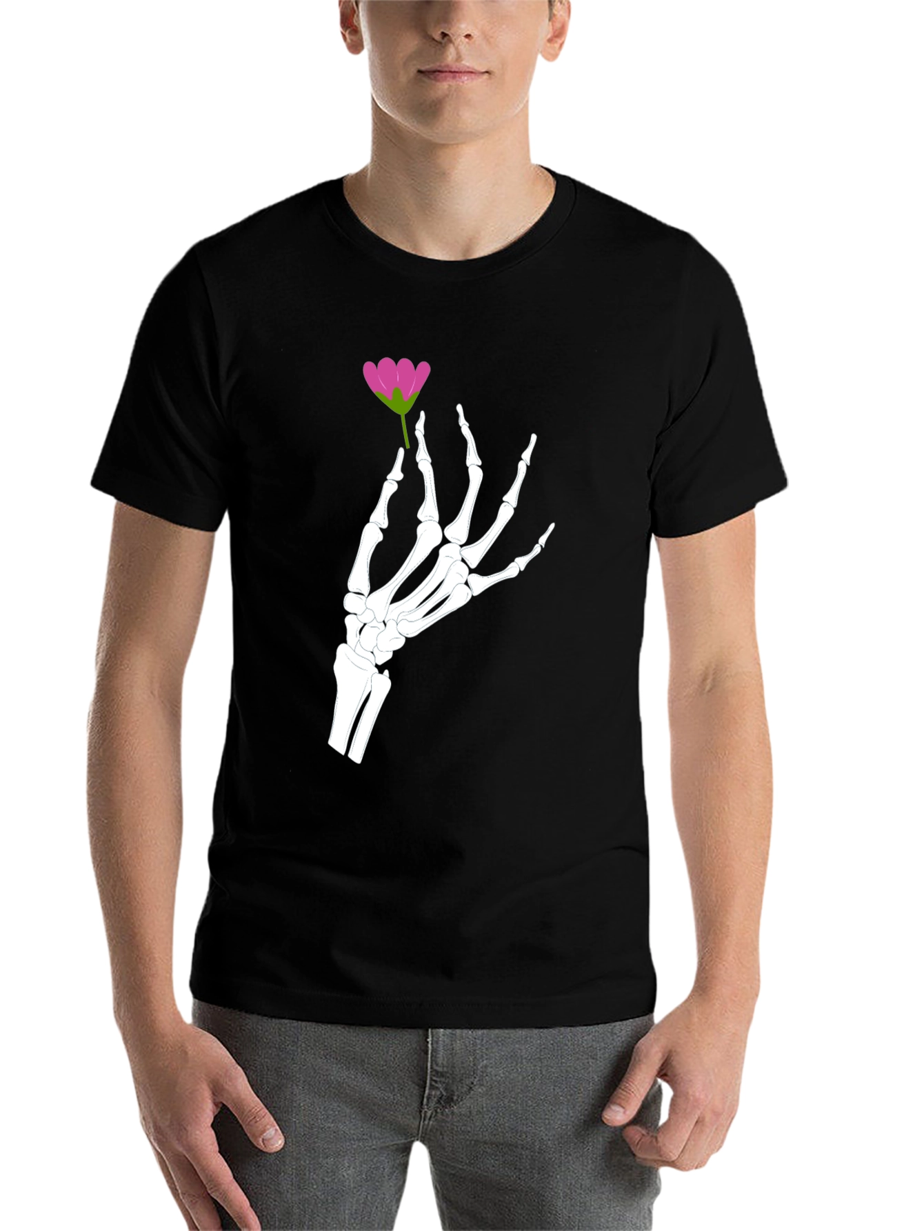 Black Floral Skeleton Hand Graphic Tee - Black view 7