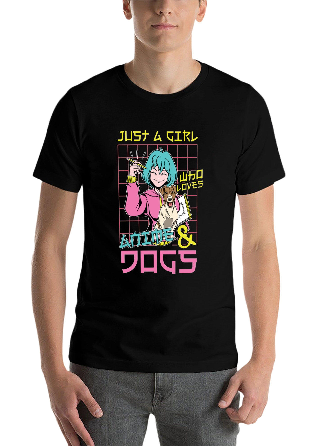 Black Anime & Dogs T-Shirt, Just A Girl Who Loves view 7