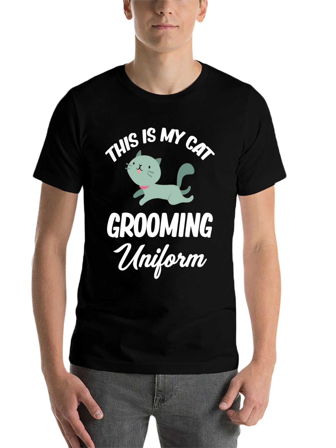 Black Cat Grooming Uniform T-Shirt - Funny Pet Lover Tee view 7