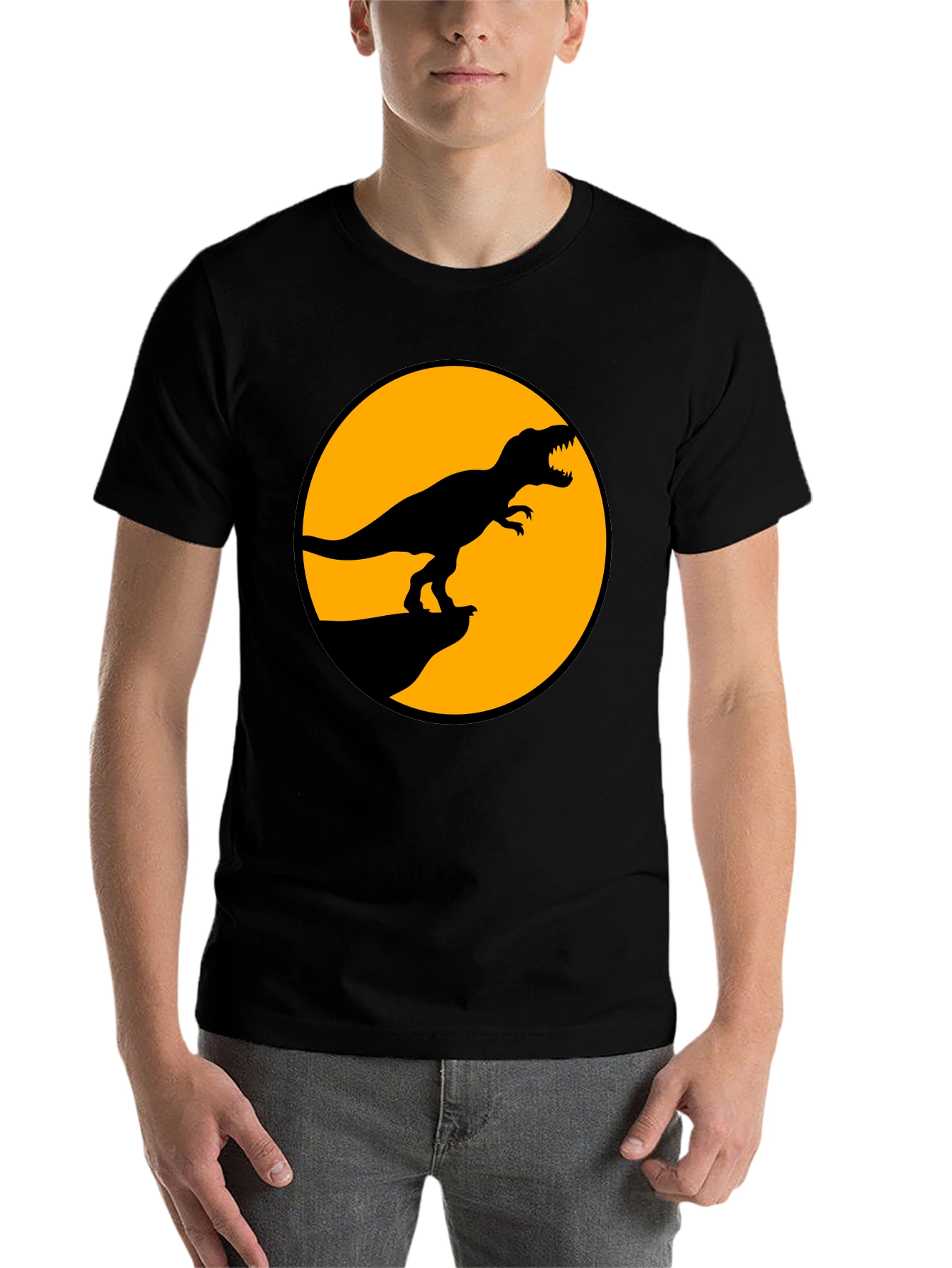 Black Dinosaur Graphic Tee - Black T-Rex Circle Design view 7