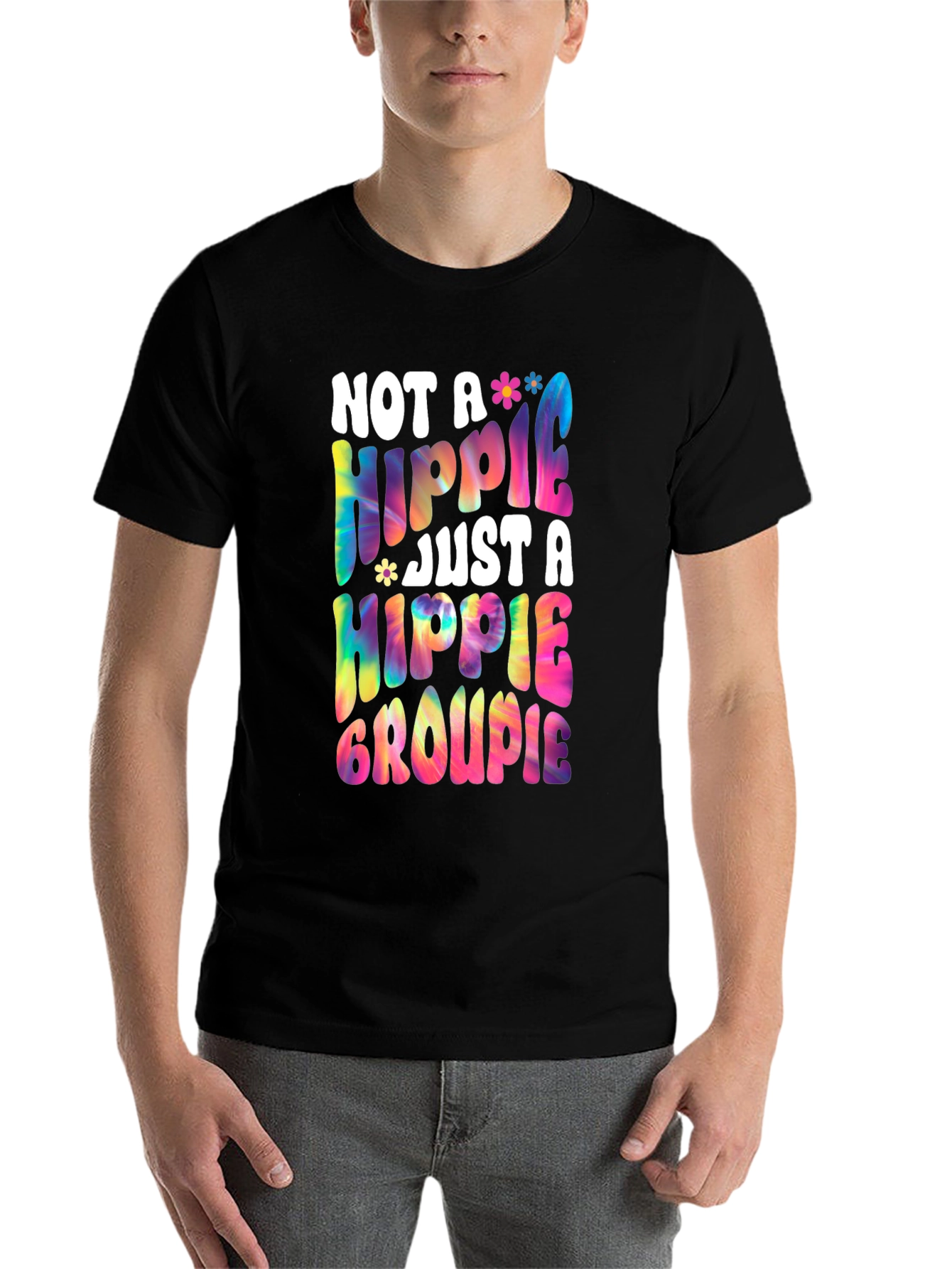 Black Not A Hippie Just A Hippie Groupie Graphic Tee view 7