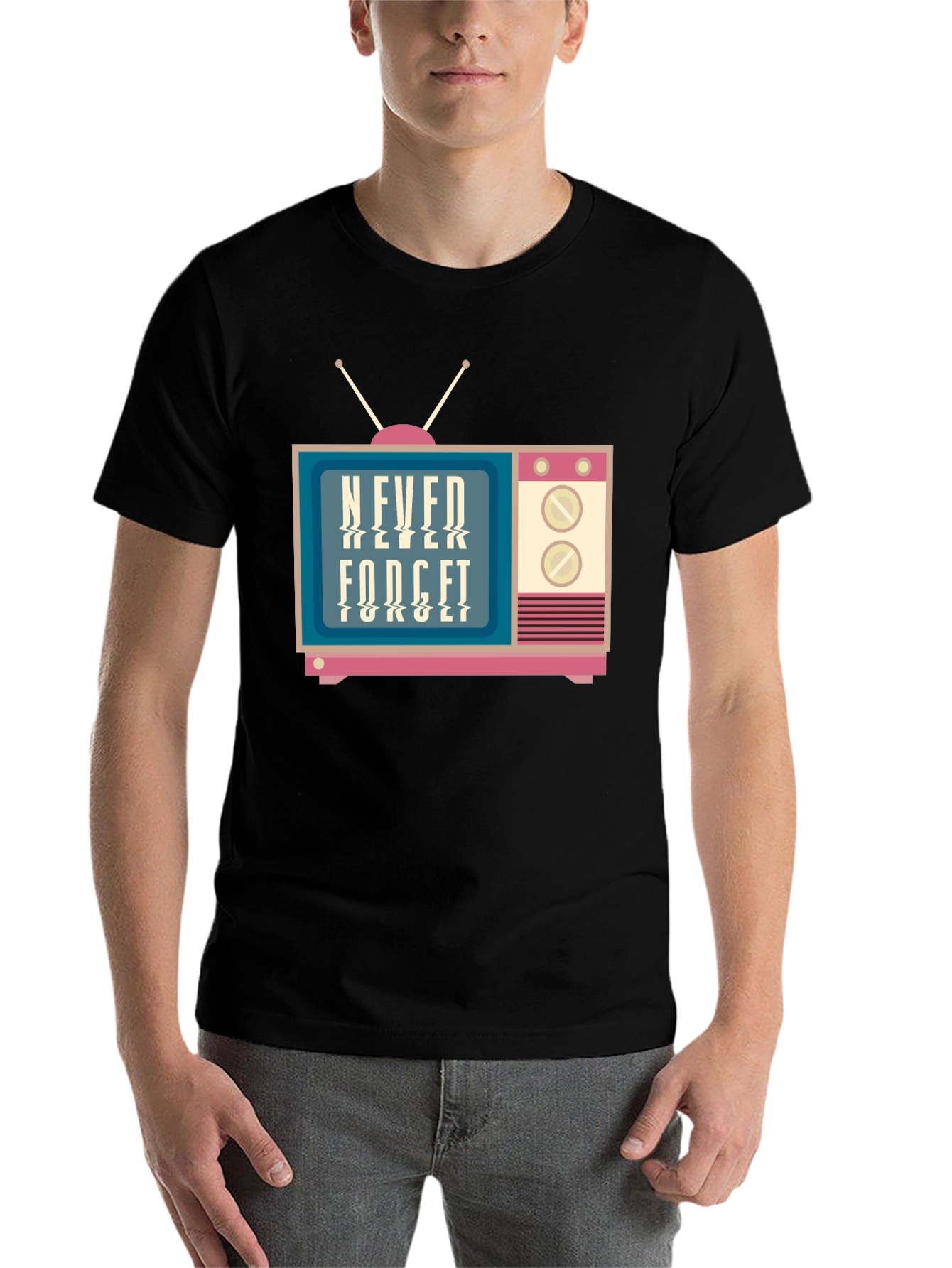 Black Retro TV Never Forget Graphic Tee view 7
