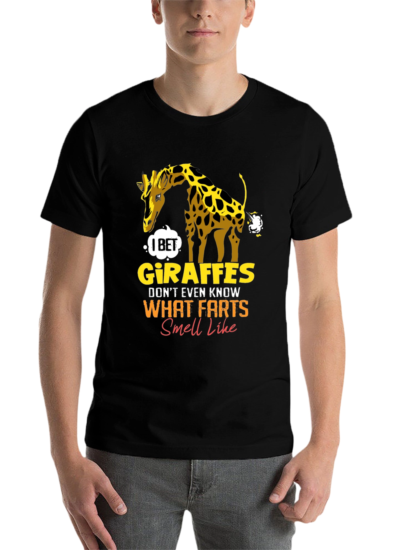 Black Giraffe Fart Joke T-Shirt - Funny Graphic Tee view 7