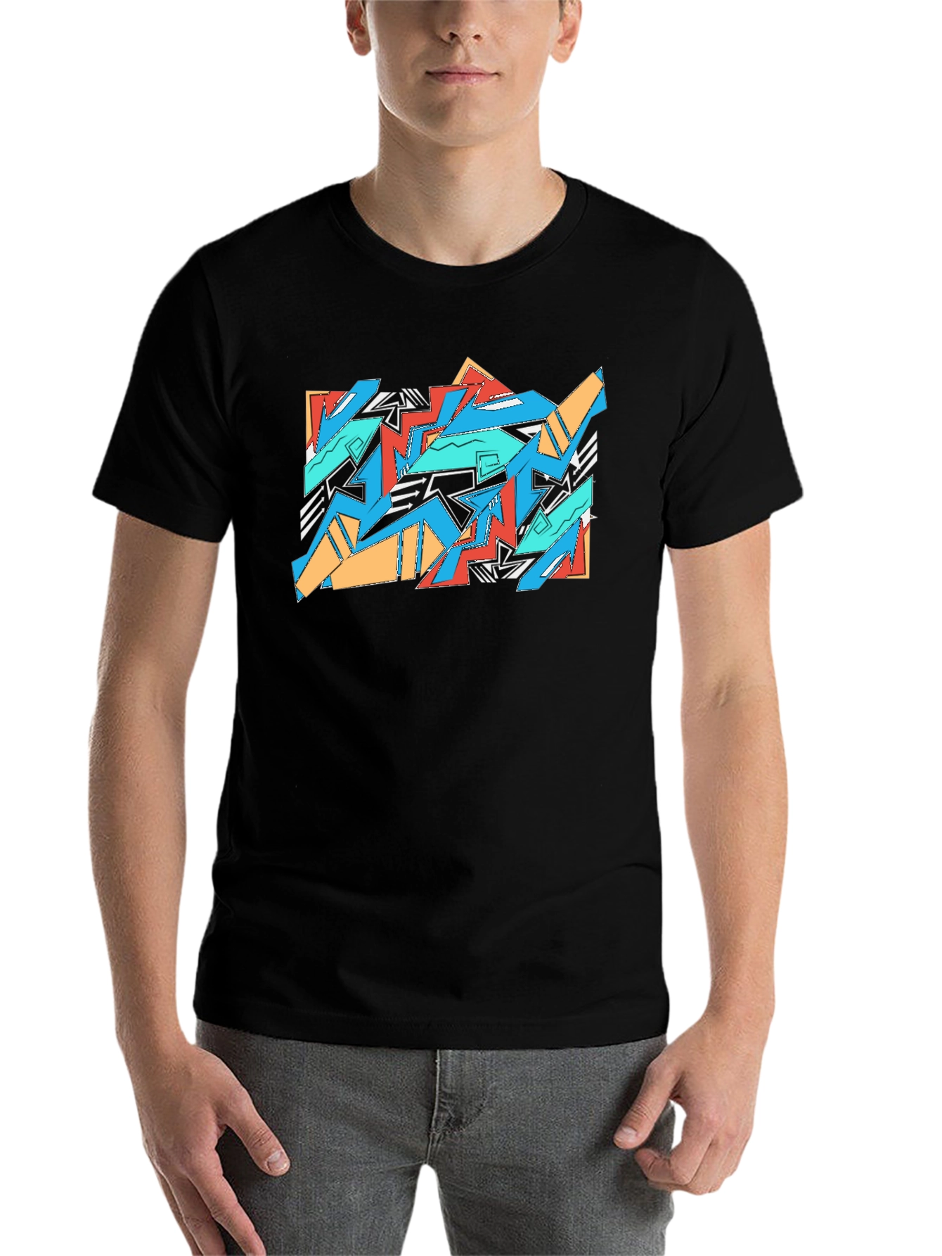 Black Bold Geometric Black T-Shirt view 7