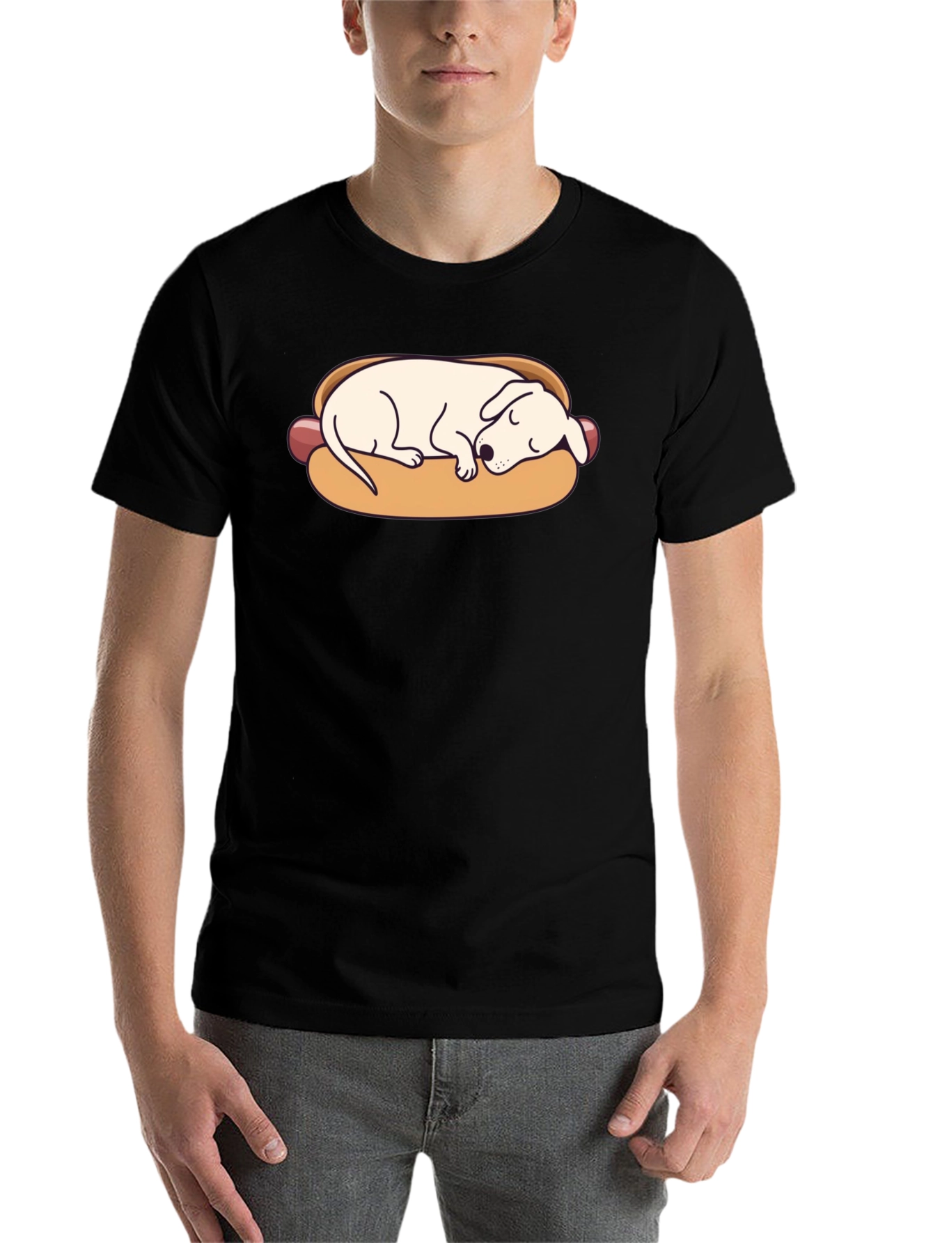 Black Funny Hot Dog Dog T-Shirt view 7