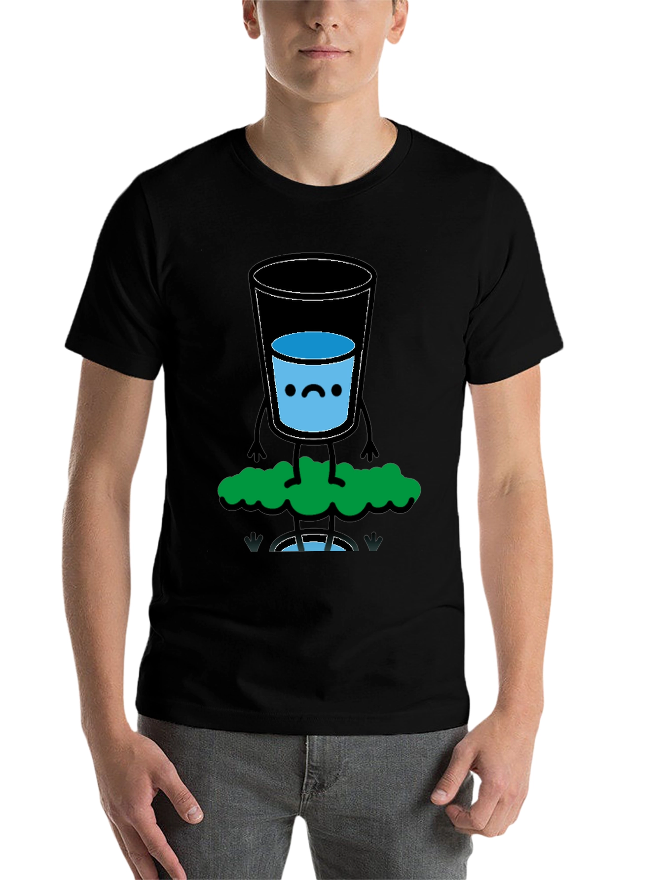 Black Funny Water Glass Graphic Tee - Black Cotton T-Shirt view 7