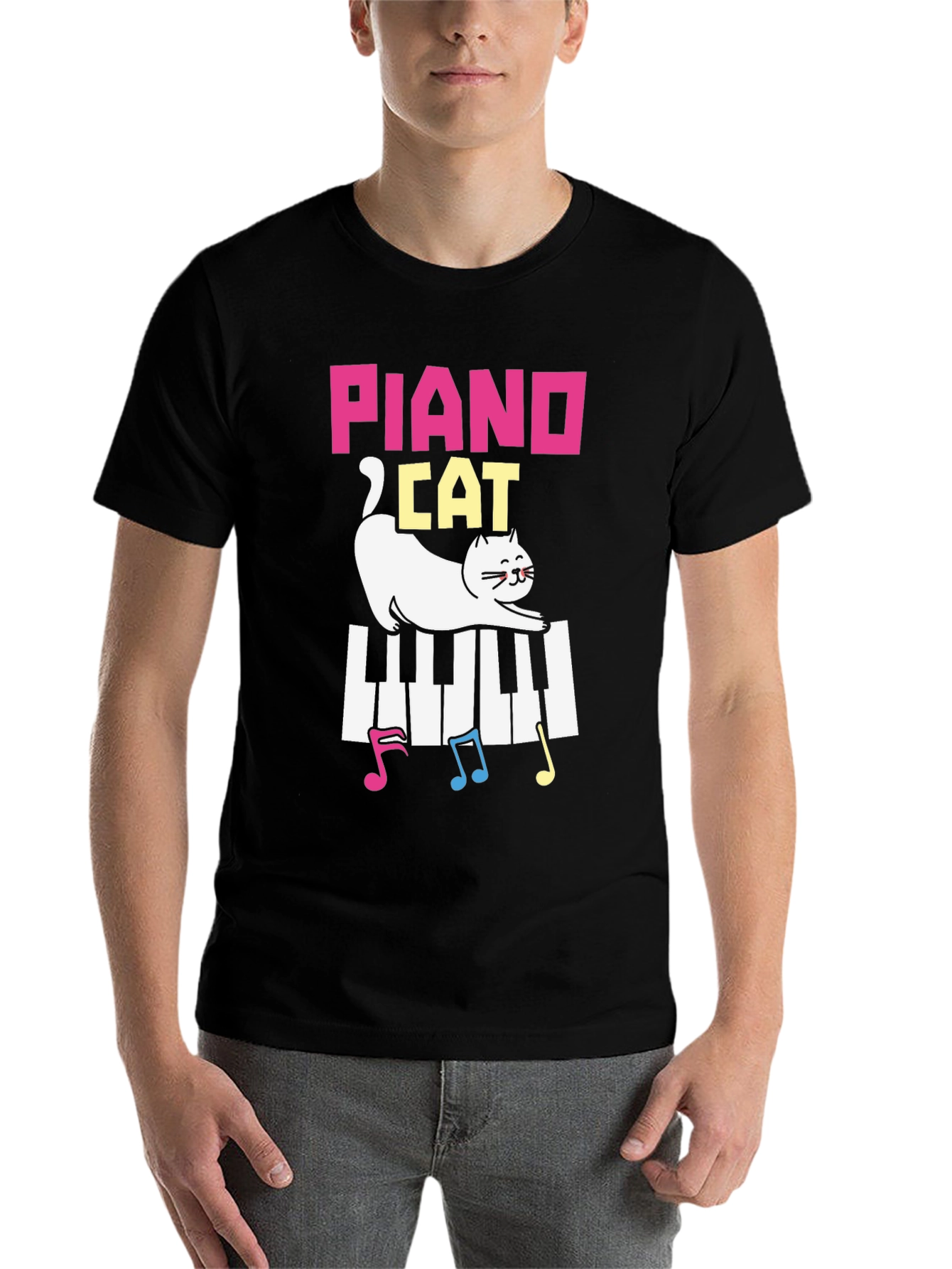 Black Piano Cat T-Shirt - Musical Kitten Tee view 7