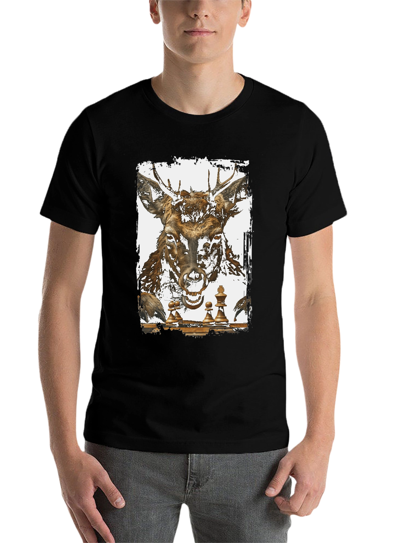 Black Deer Chess Graphic Tee - Unique Animal Art T-Shirt view 7