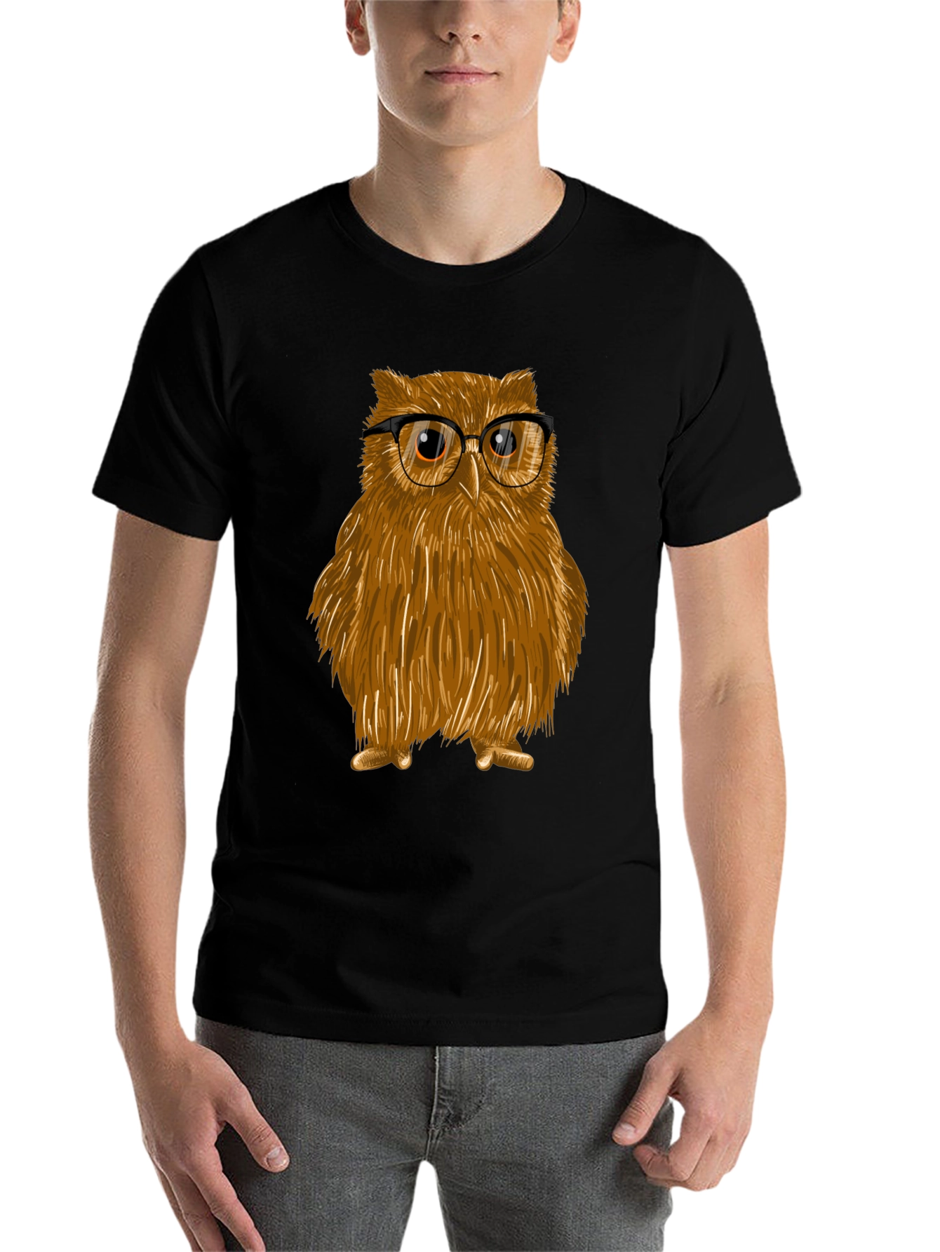 Black Owl with Glasses Graphic Tee - Unisex Cotton T-Shirt view 7