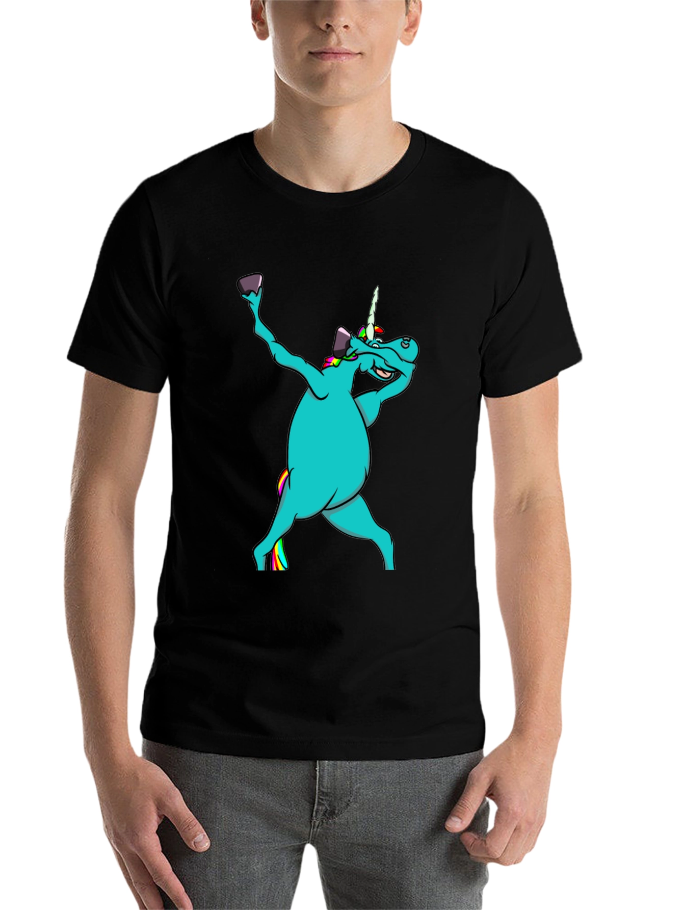 Black Unicorn Dabbing Graphic T-Shirt - Black view 7