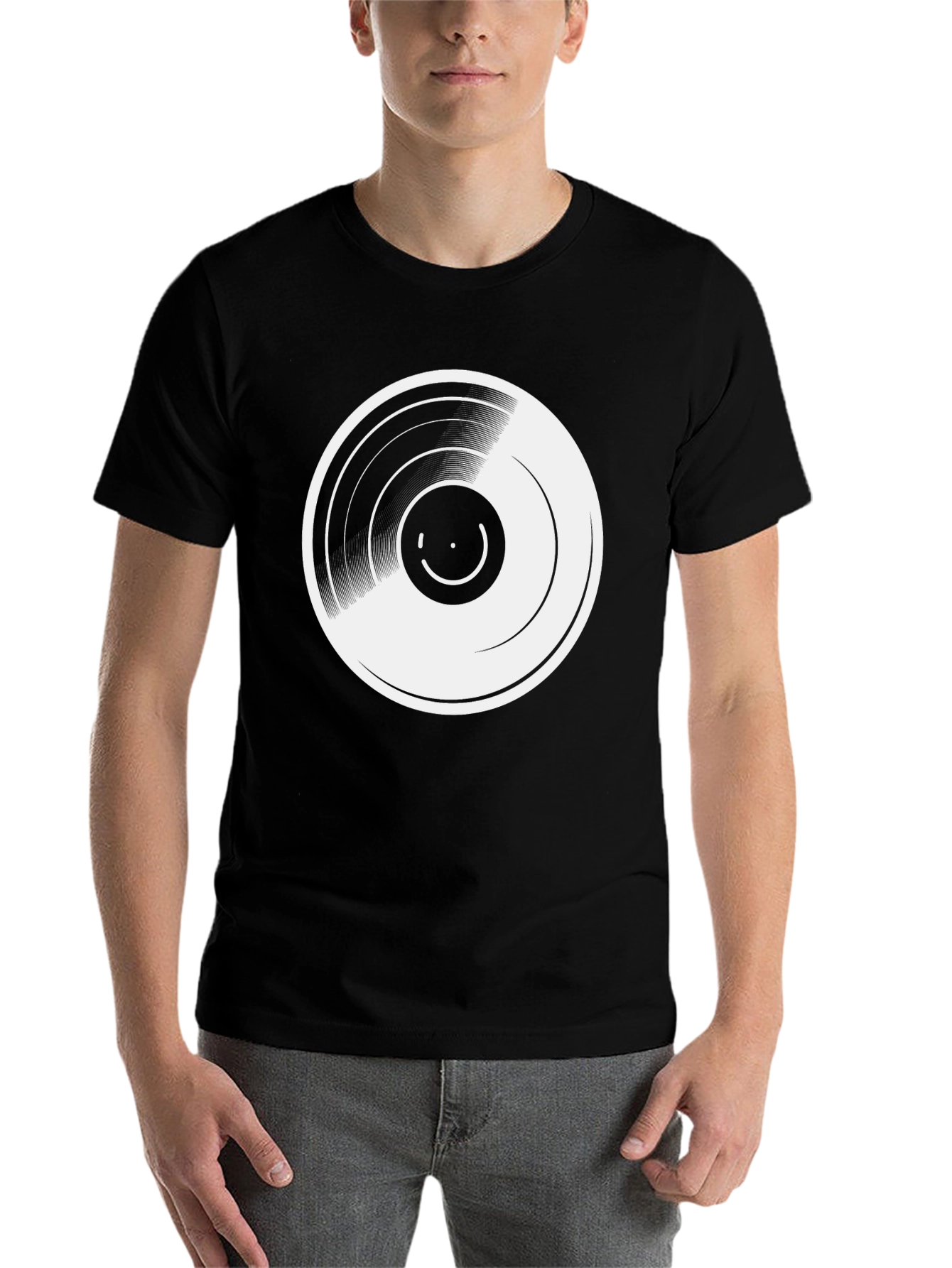 Black Vinyl Record Graphic Tee - Retro Music Lover T-Shirt view 7