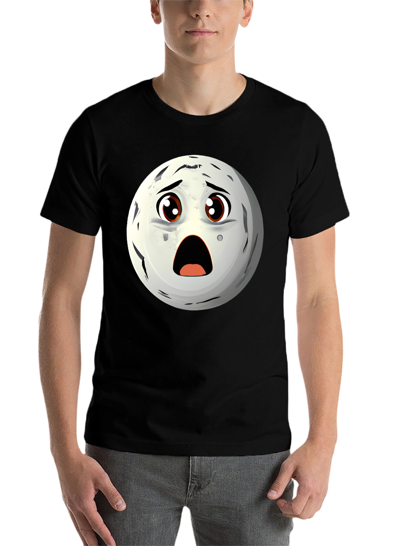 Black Surprised Moon Face Graphic T-Shirt view 7