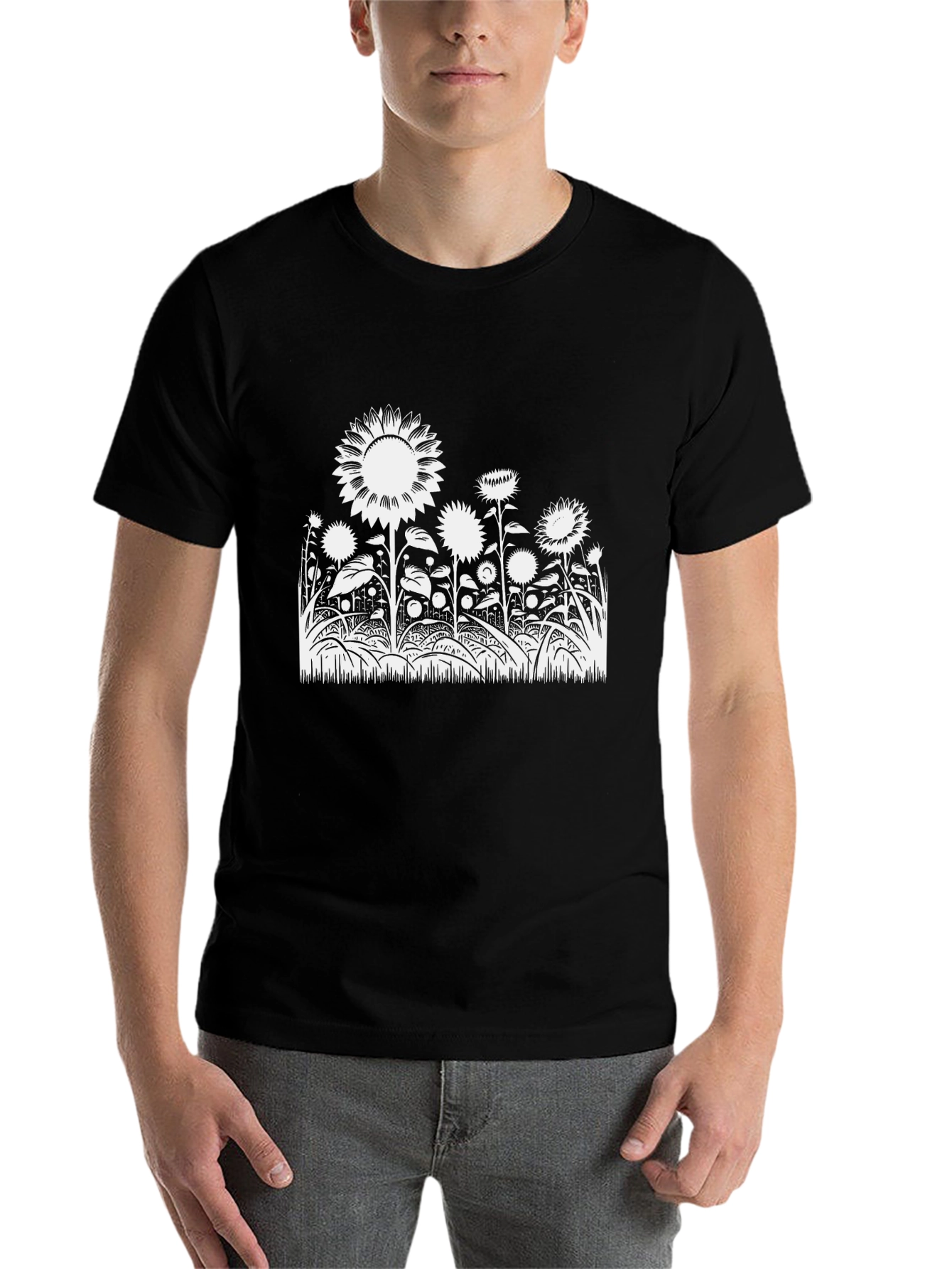 Black Sunflower Graphic Tee - Stylish Black Cotton T-Shirt view 7