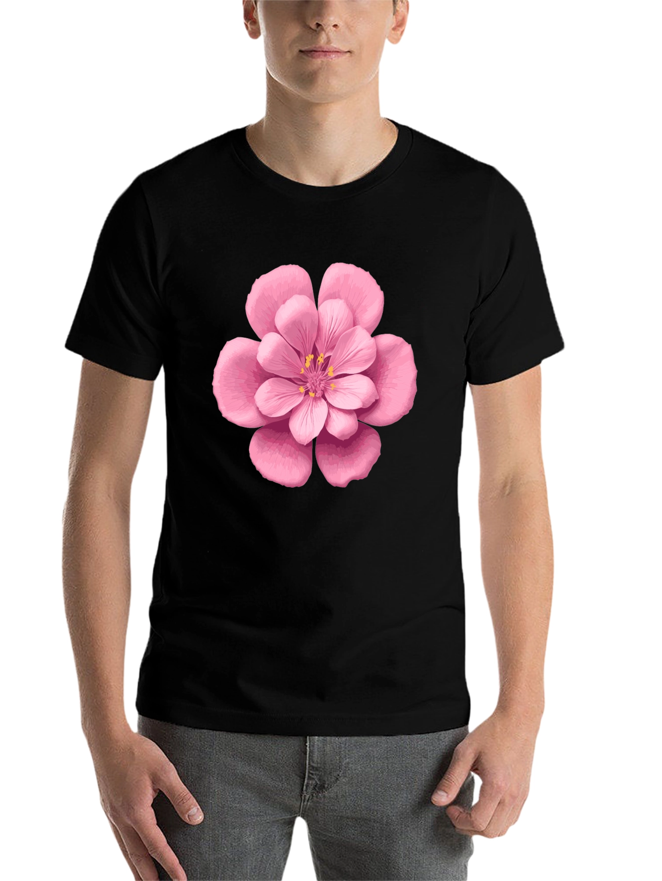 Black Floral Graphic Tee - Pink Blossom Print view 7