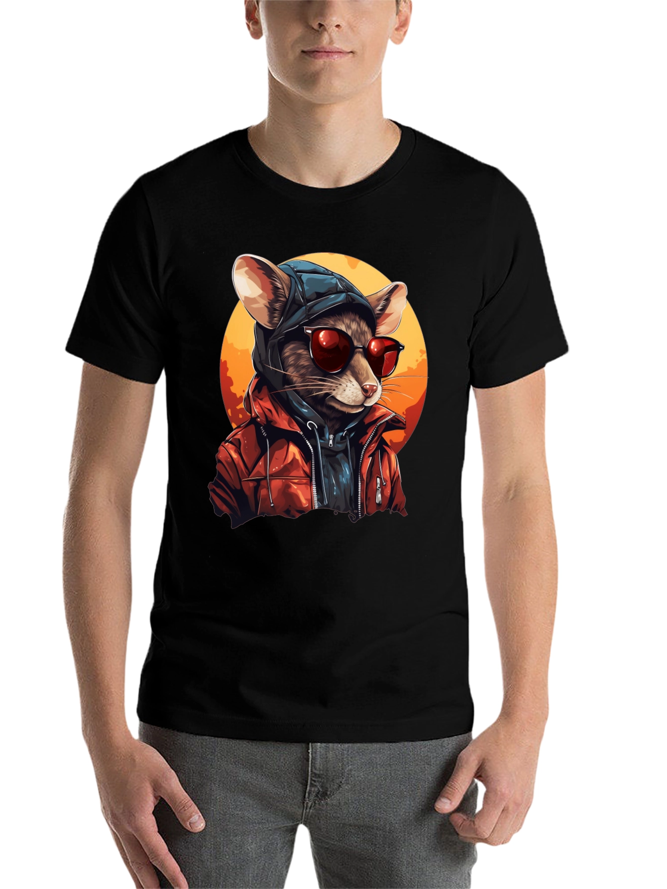 Black Cool Rat in Hoodie Graphic Tee view 7