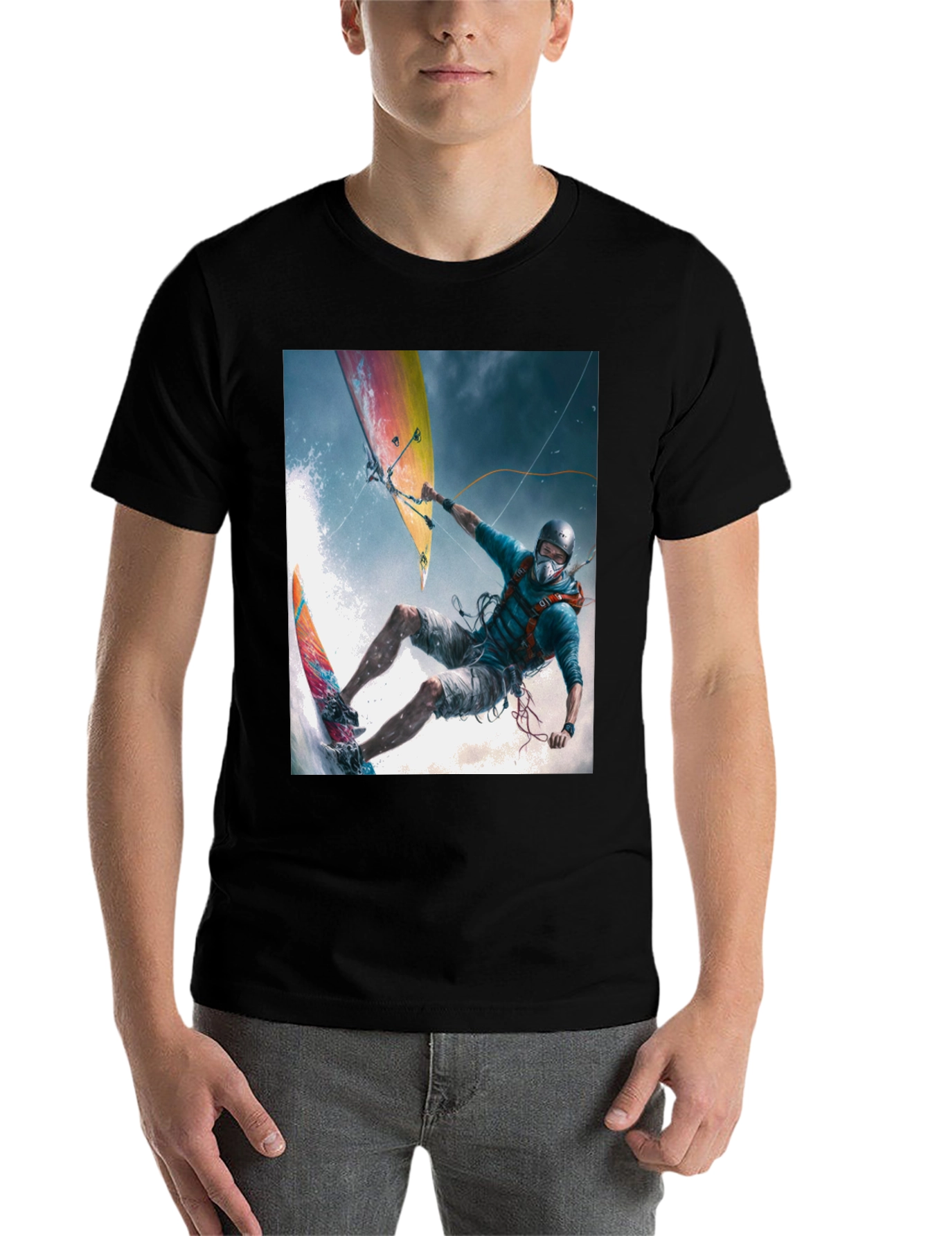 Black Kitesurfing Graphic Tee - Black Cotton Blend view 7
