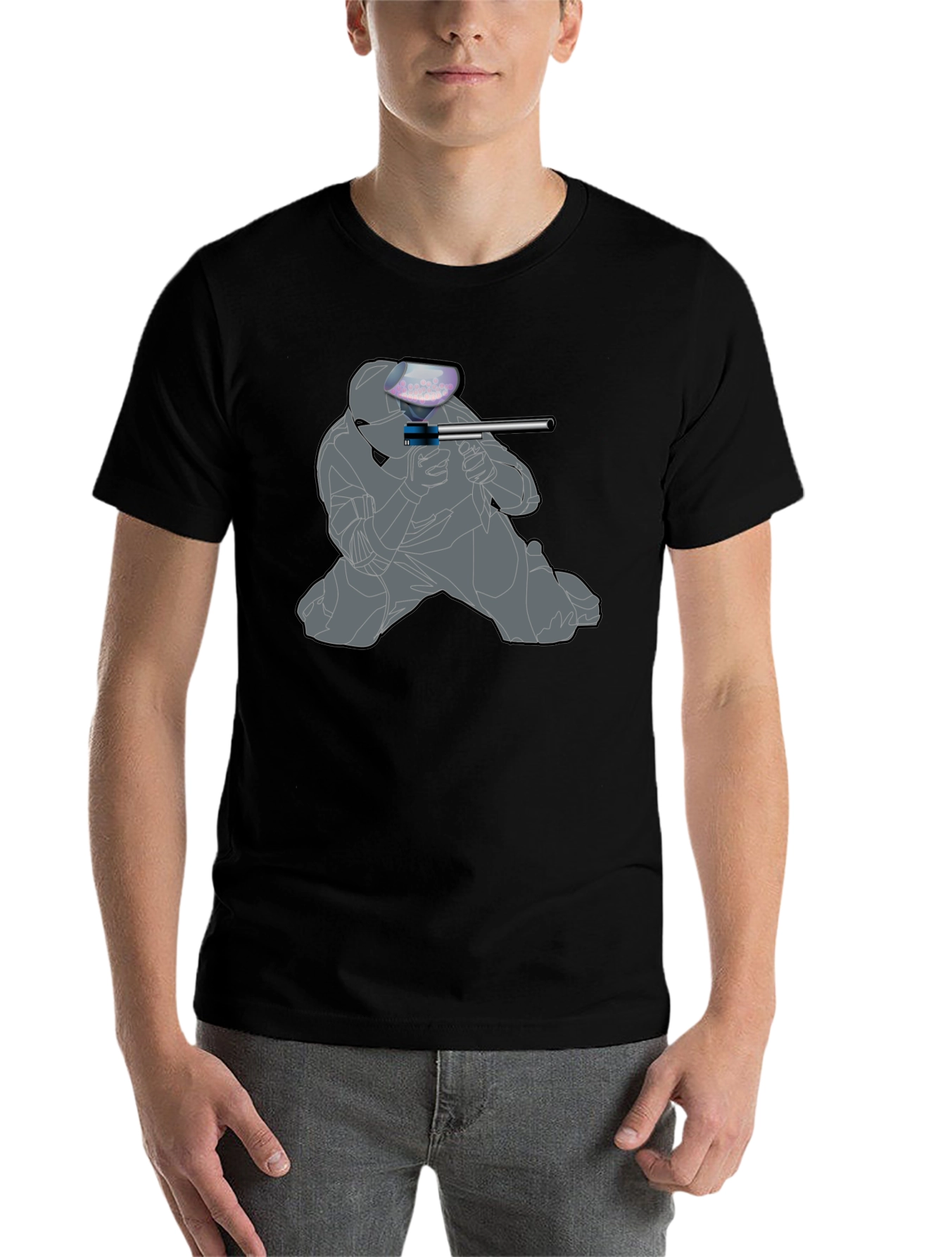 Black Paintball Player Graphic T-Shirt - Black view 7