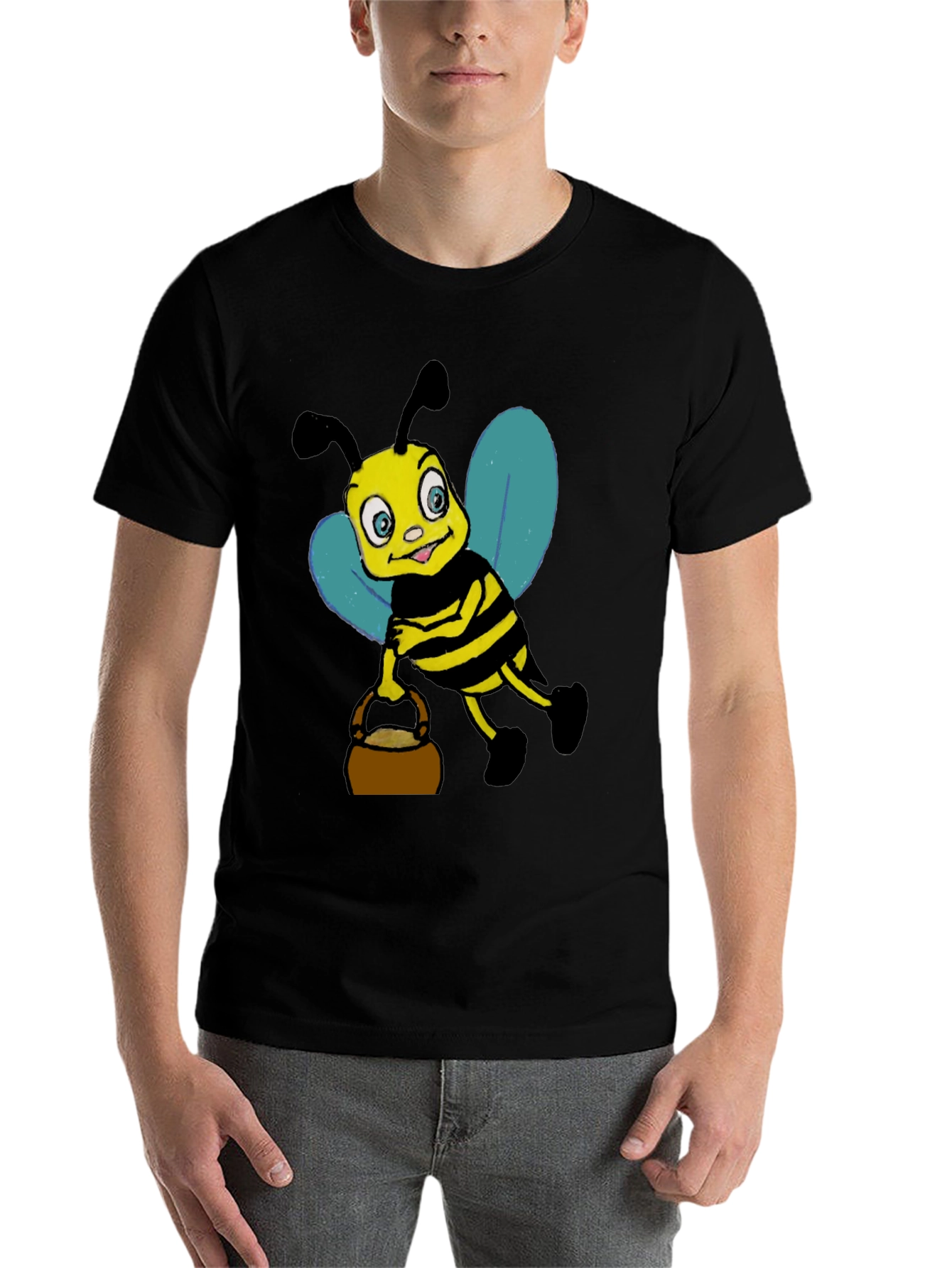 Black Cartoon Bee T-Shirt - Black Cotton Blend view 7
