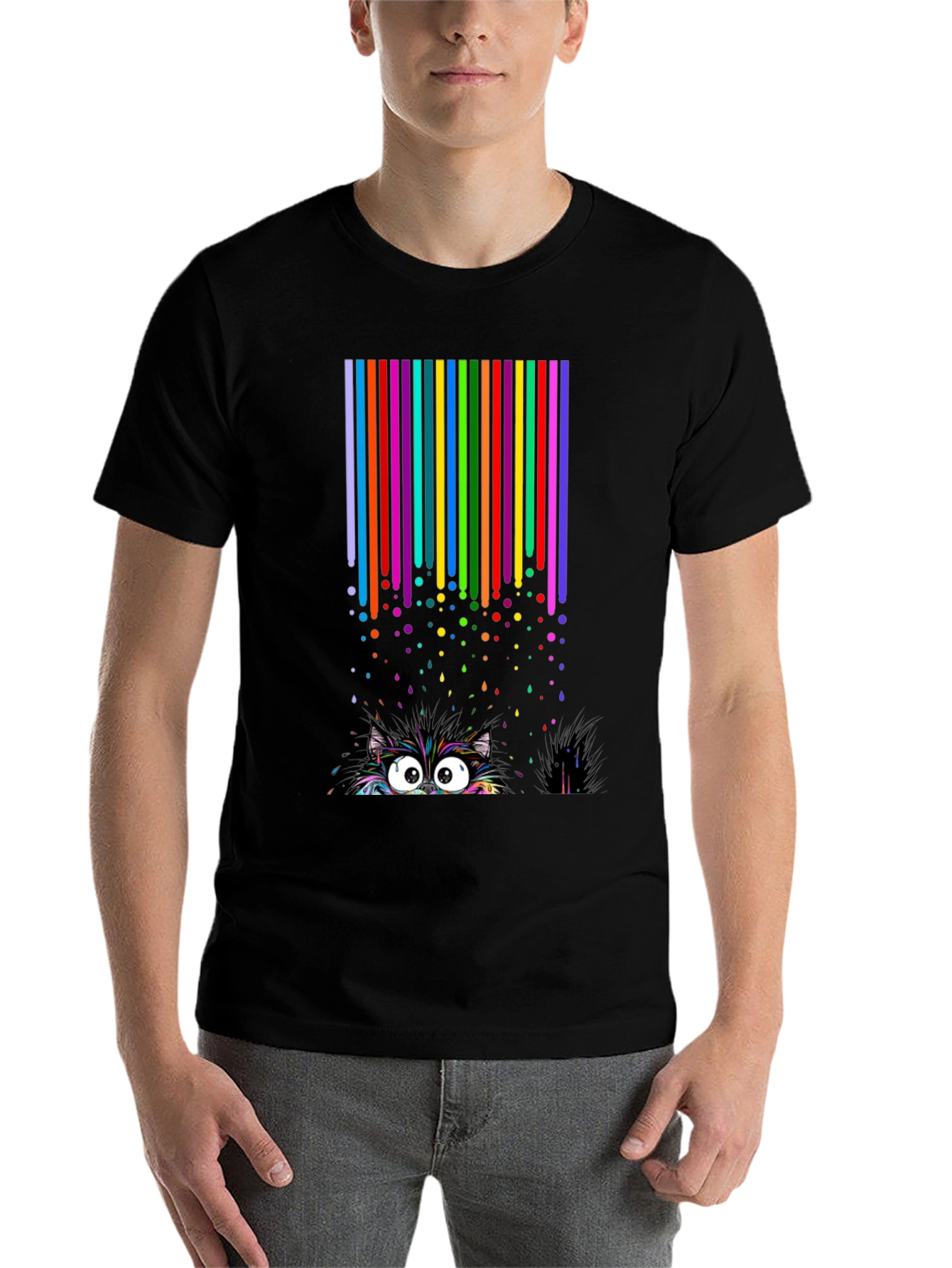 Black Colorful Cat Peek T-Shirt view 7