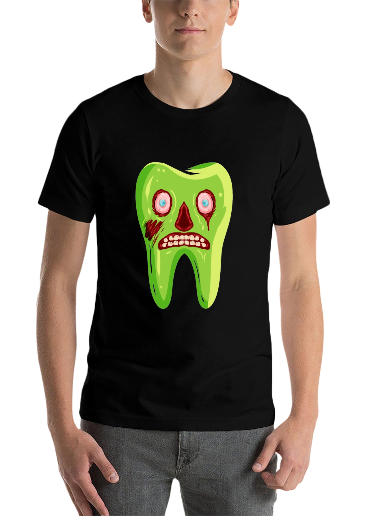 Black Zombie Tooth Graphic Tee - Novelty Halloween Shirt view 7