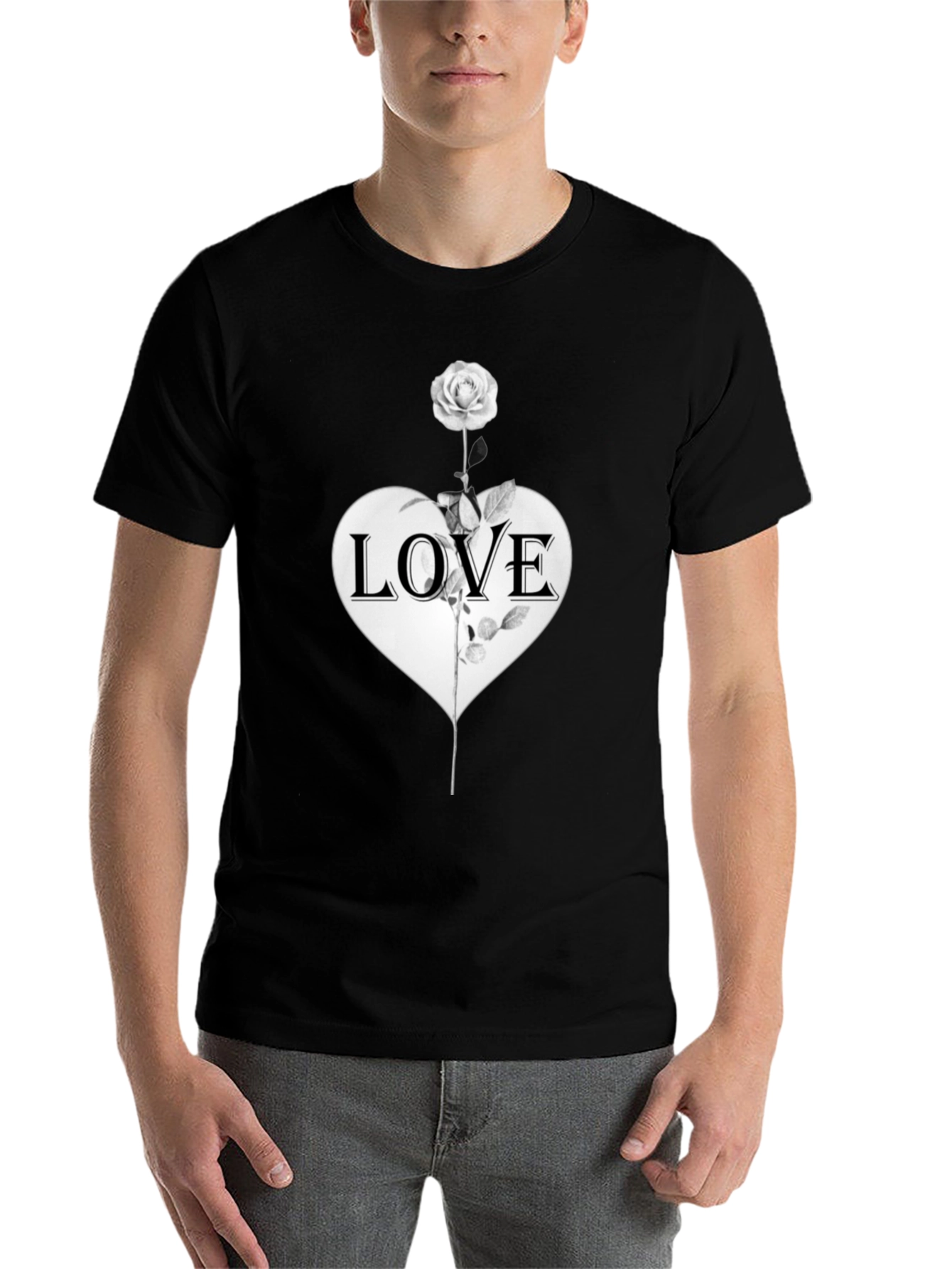 Black Love Rose Graphic Tee - Stylish Unisex Black T-Shirt view 7