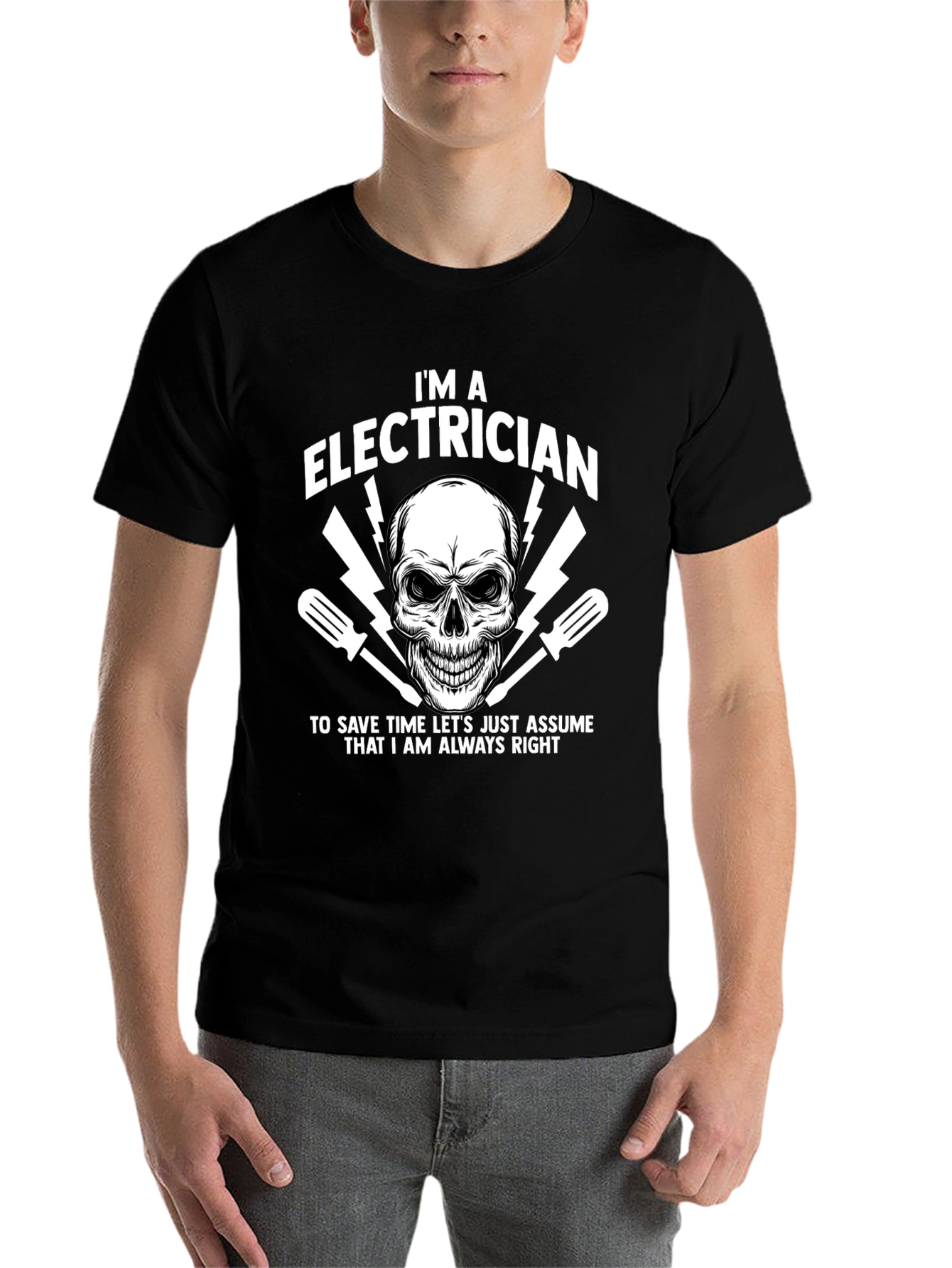 Black Electrician Skull Graphic T-Shirt view 7