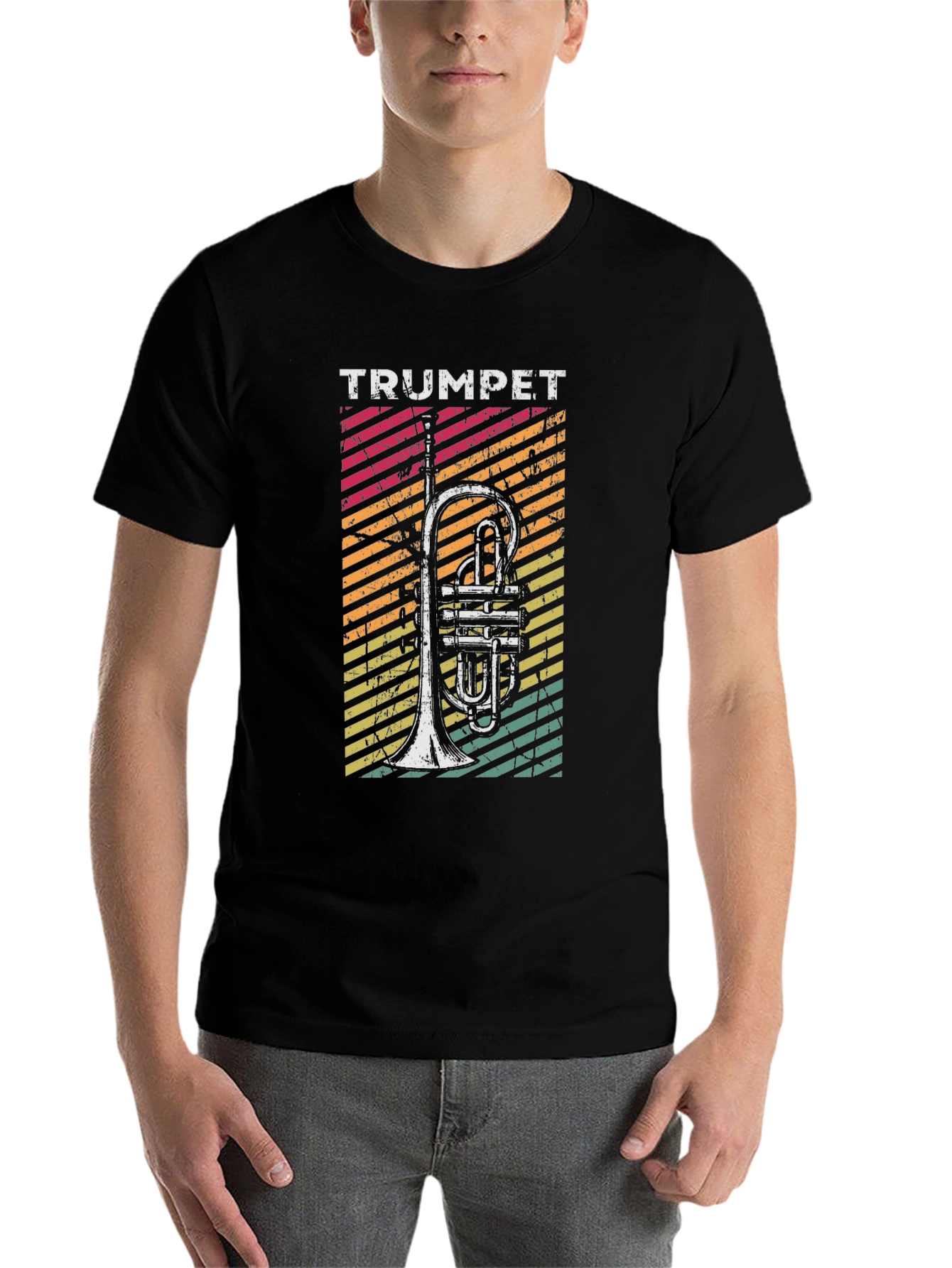 Black Retro Trumpet T-Shirt - Vintage Style Music Tee view 7