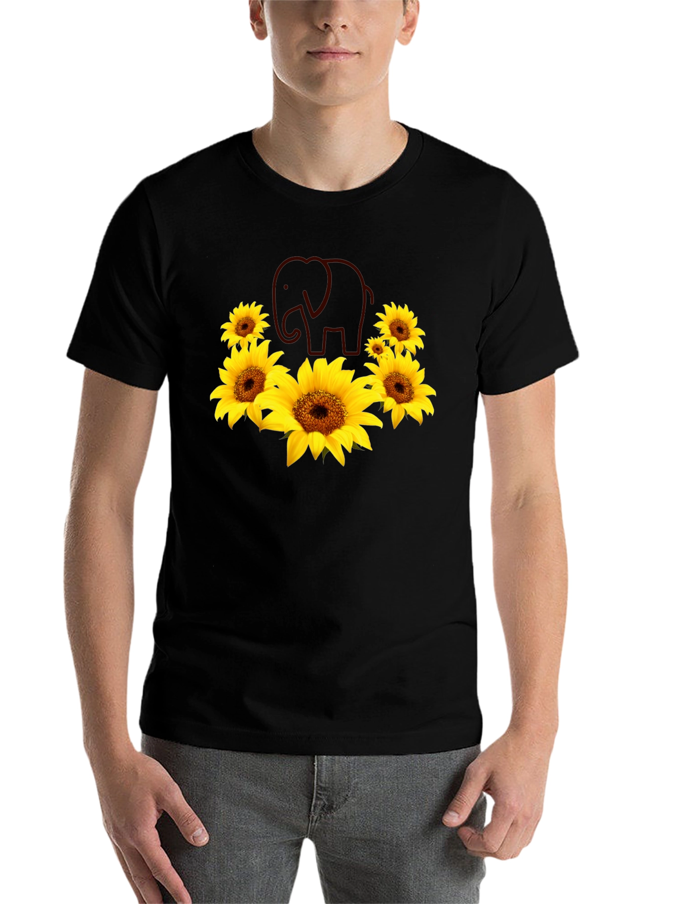 Black Sunflower Elephant Graphic Tee view 7