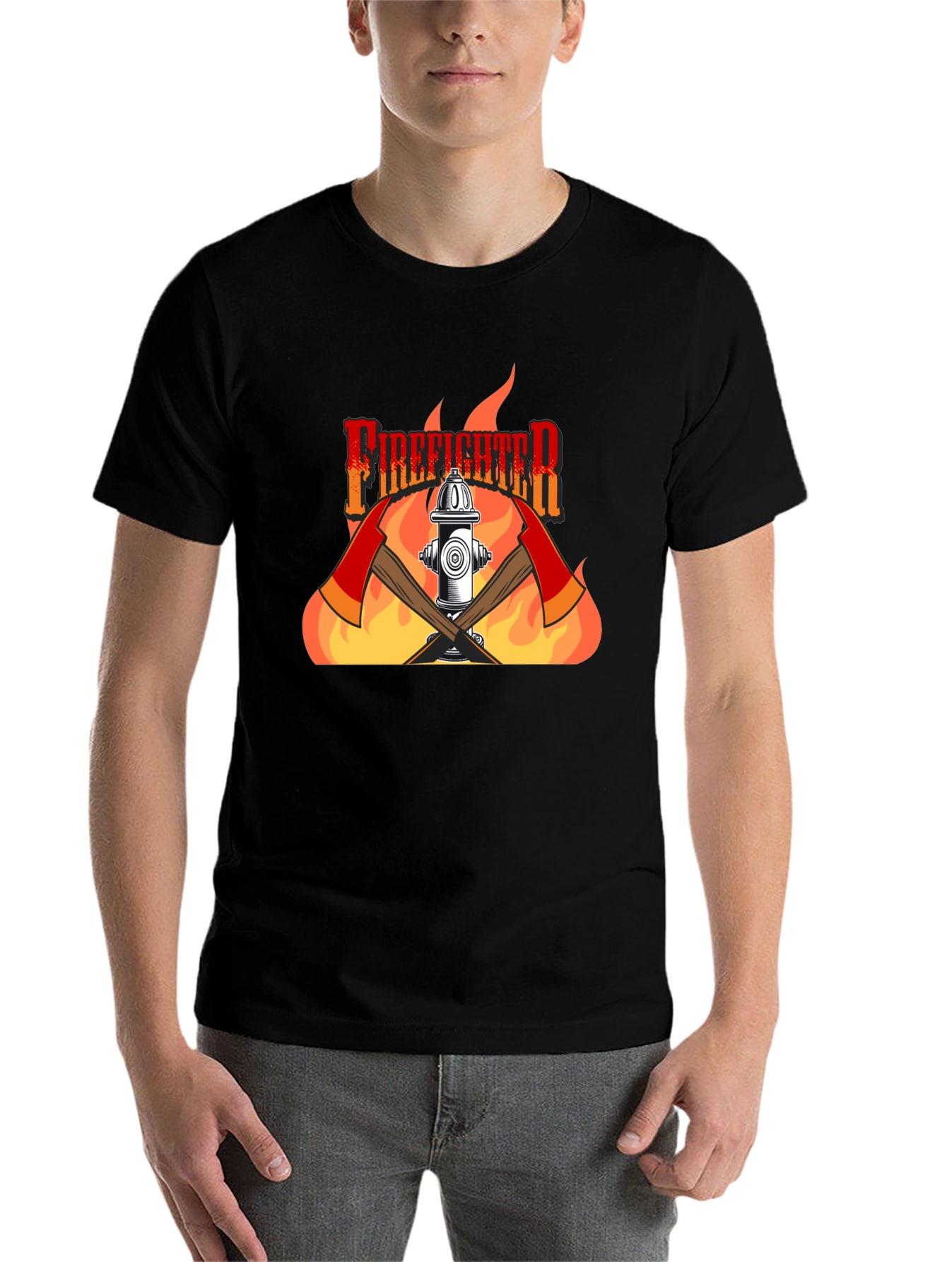 Black Firefighter Graphic Print Black T-Shirt view 7