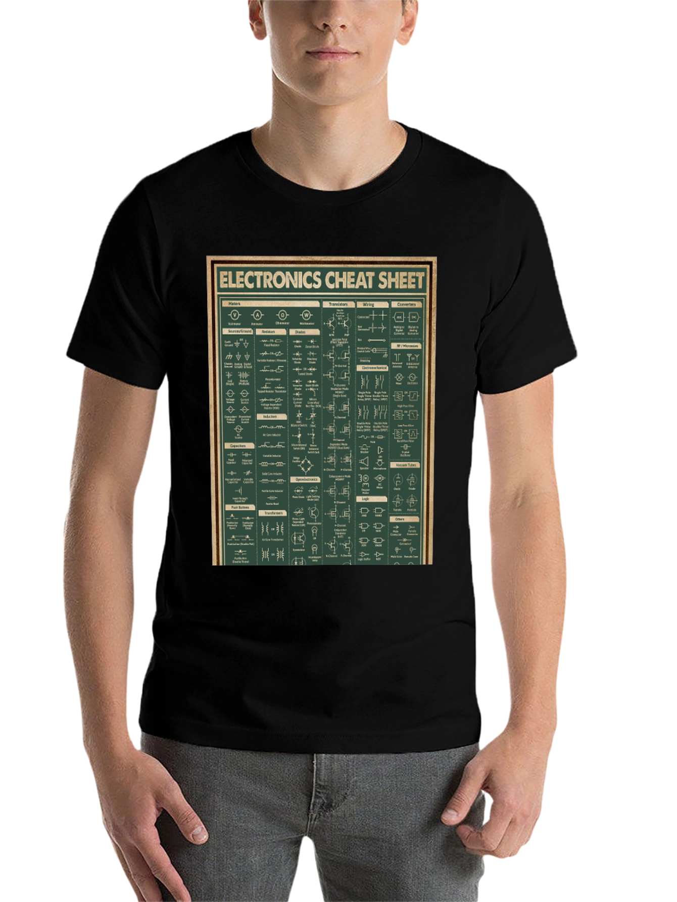 Black Electronics Cheat Sheet Graphic Tee - Black Cotton T-Shirt view 7