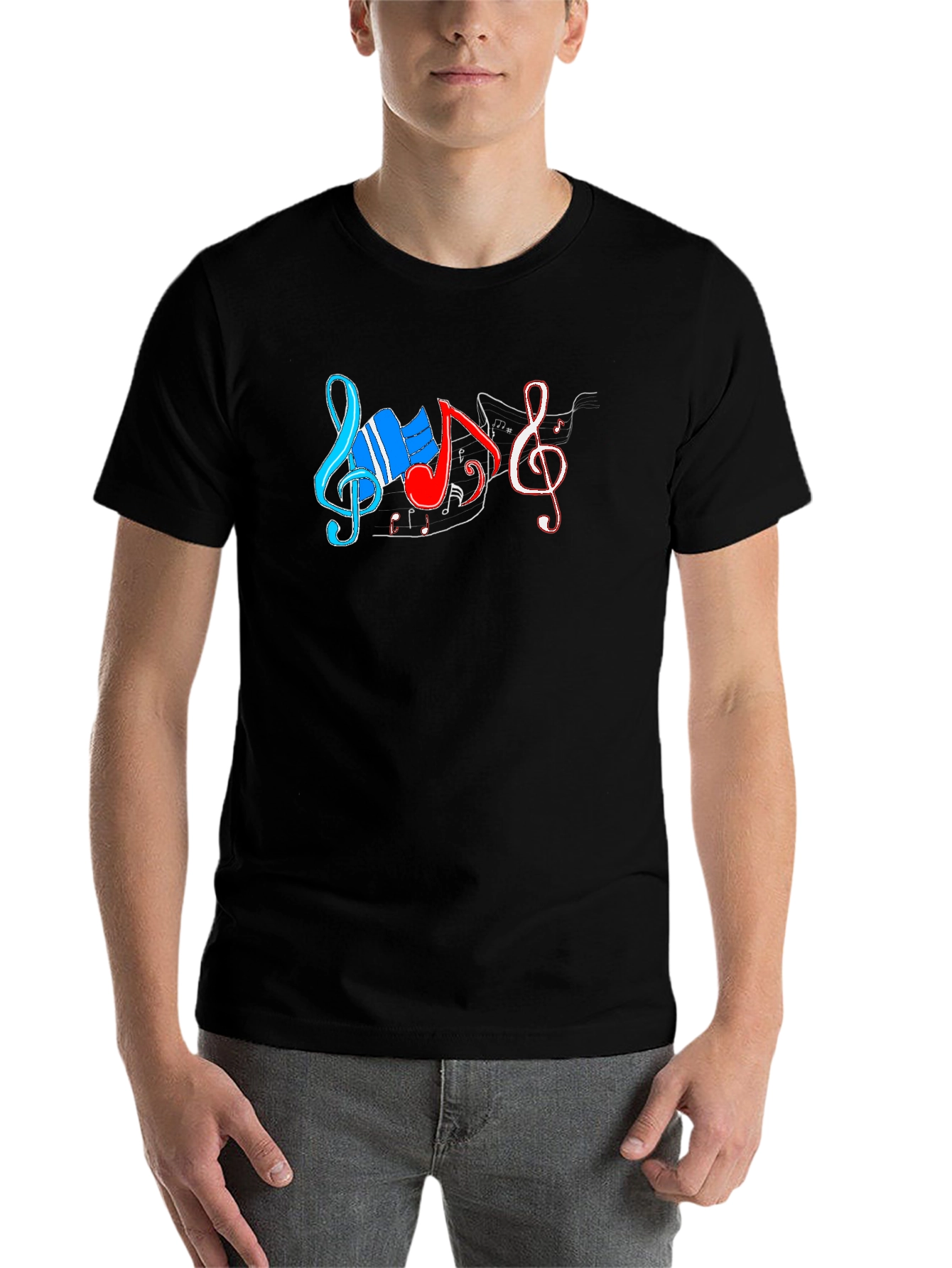 Black Music Notes Graphic T-Shirt - Black Cotton Tee view 7