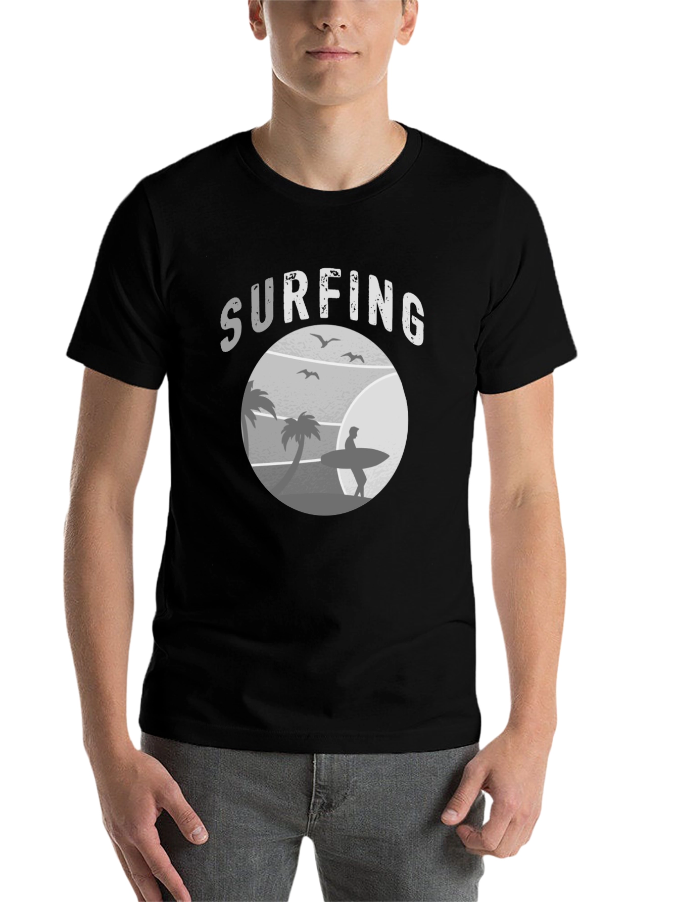 Black Surfing Scene Graphic Tee | Black view 7