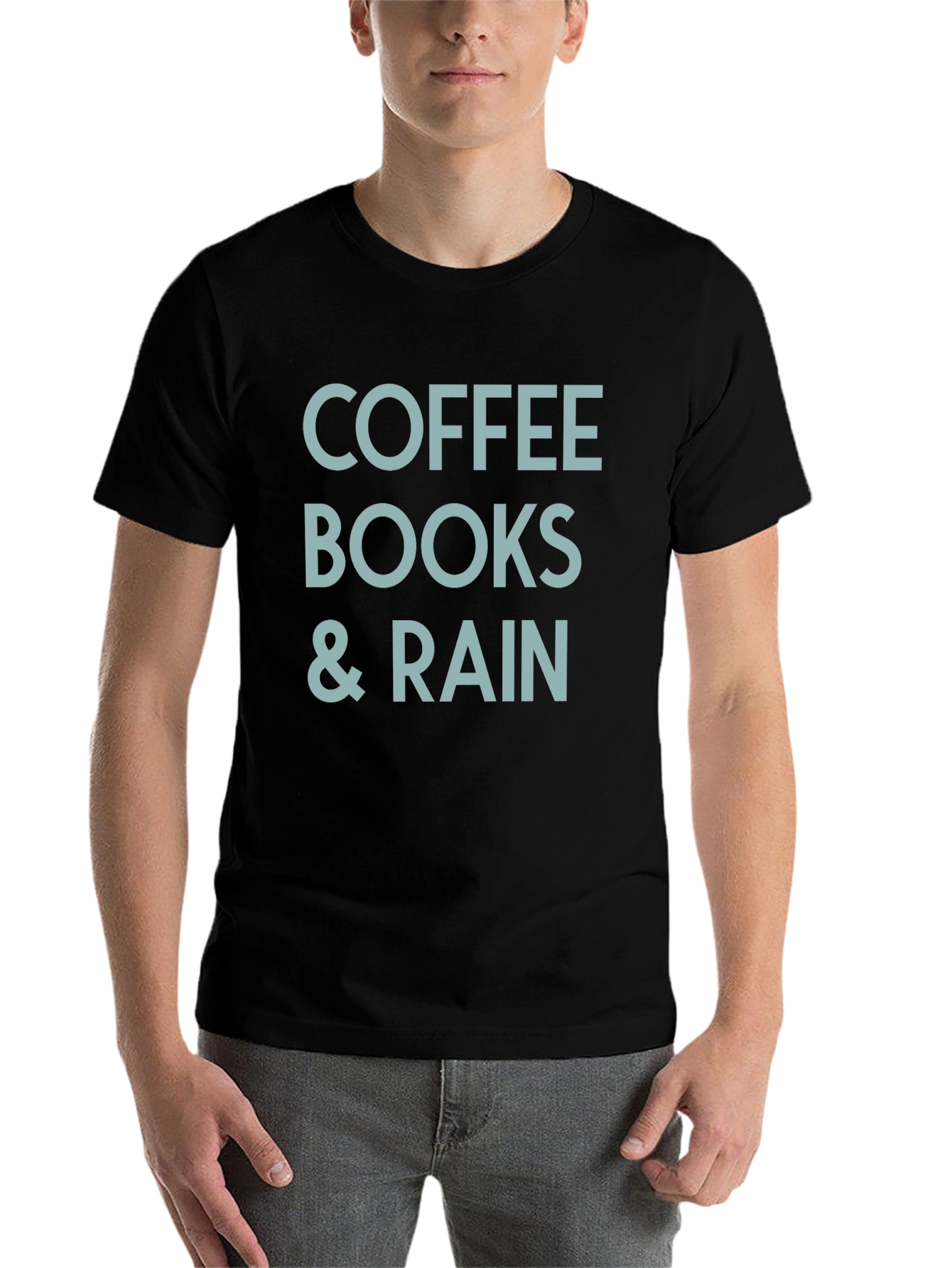 Black Coffee Books & Rain Graphic Tee - Unisex Cotton T-Shirt view 7