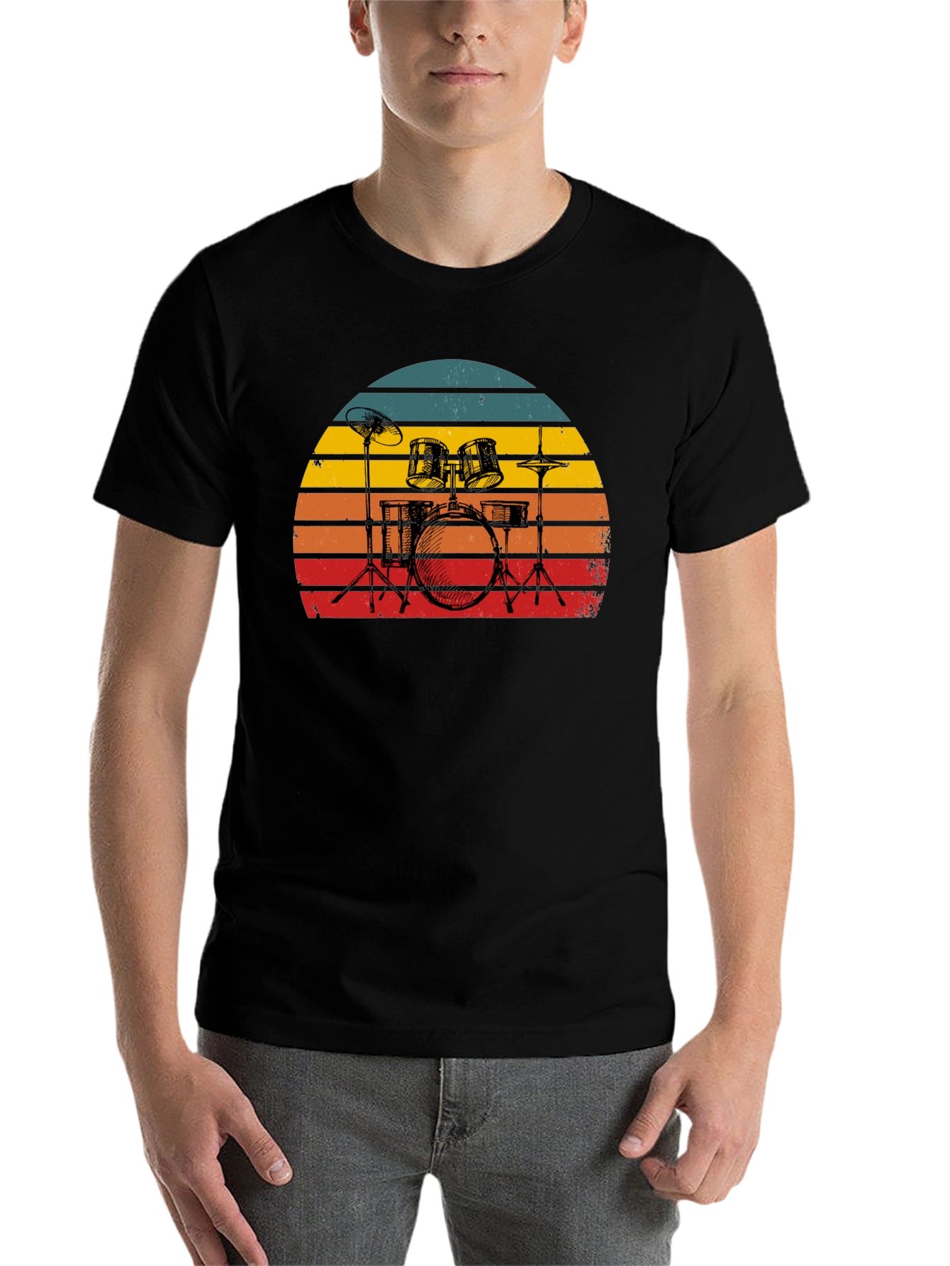 Black Retro Drum Set Graphic Tee view 7
