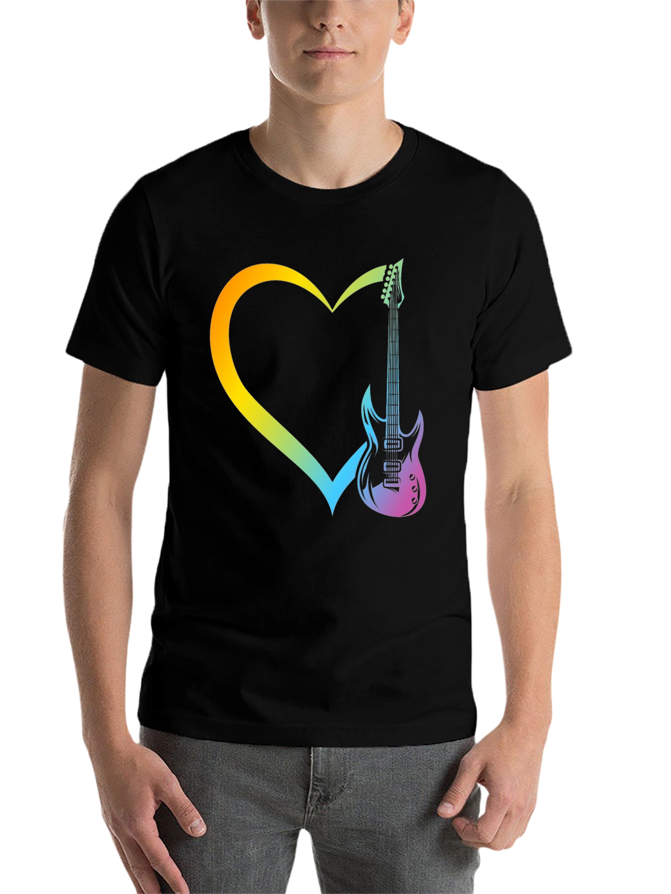 Black Guitar Heart Graphic Tee - Music Lover Shirt view 7