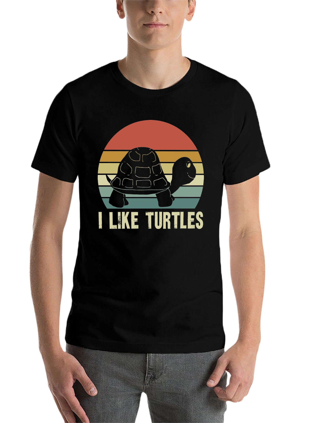 Black I Like Turtles Retro Graphic T-Shirt view 7