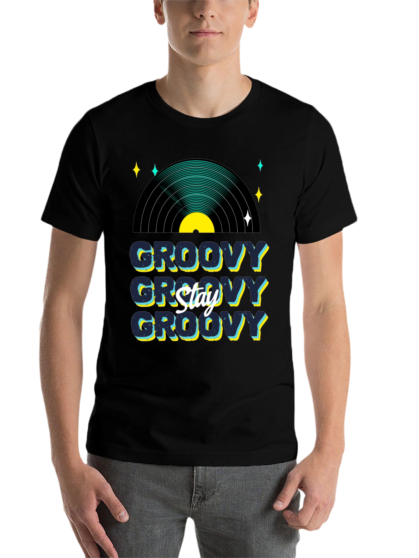 Black Groovy Vinyl Record Graphic T-Shirt - Stay Groovy view 7