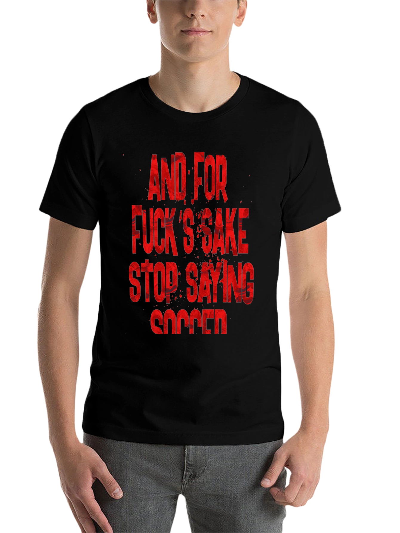 Black Humorous "Stop Saying Soccer" Graphic T-Shirt view 7