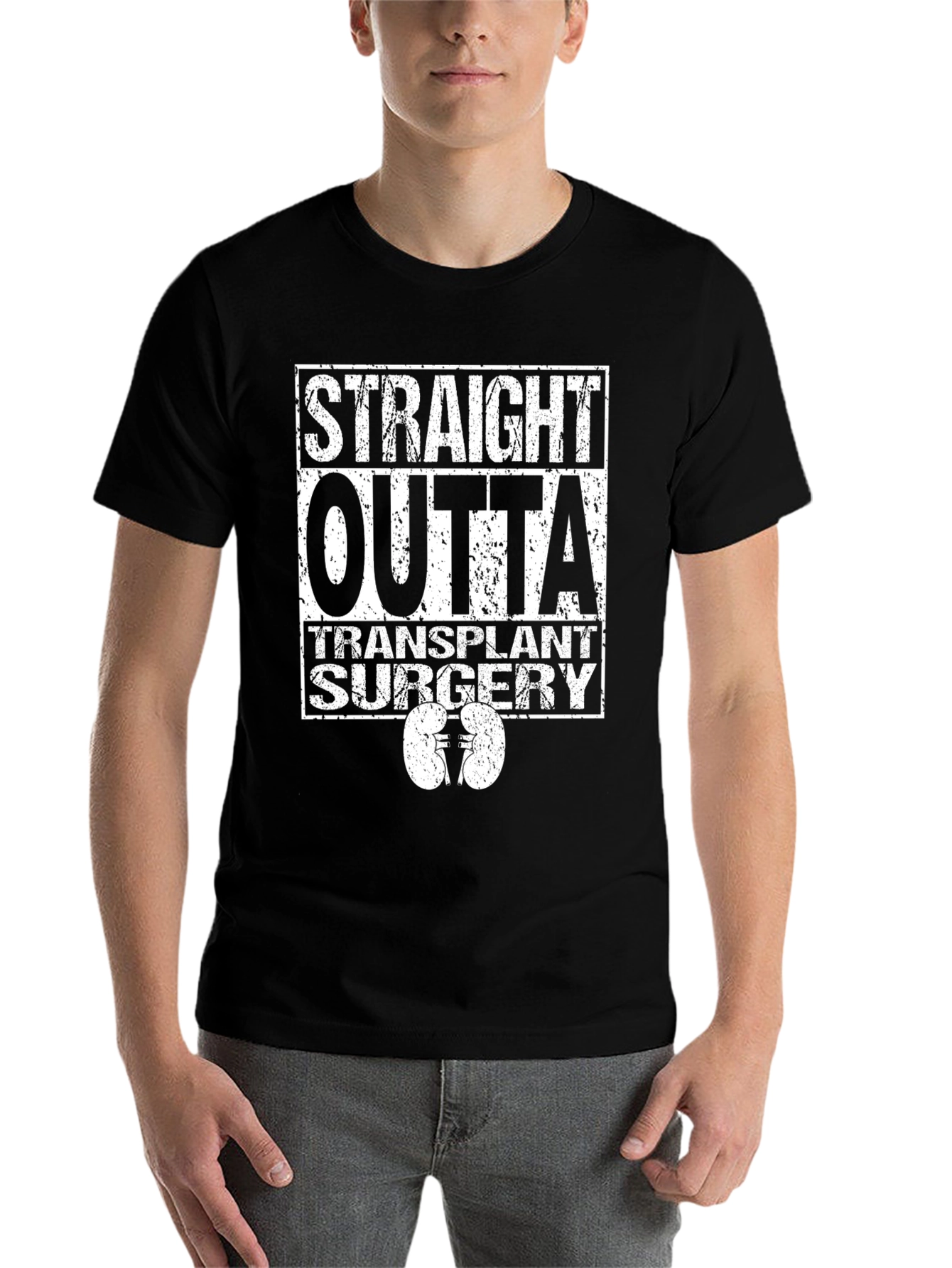 Black Straight Outta Transplant Surgery Graphic T-Shirt view 7