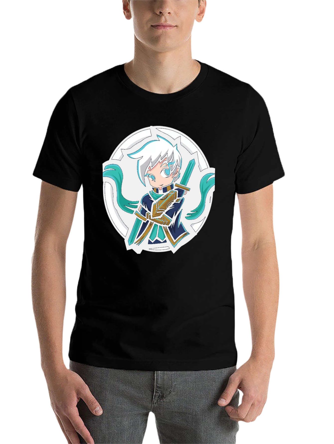 Black Anime Sword Character T-Shirt view 7